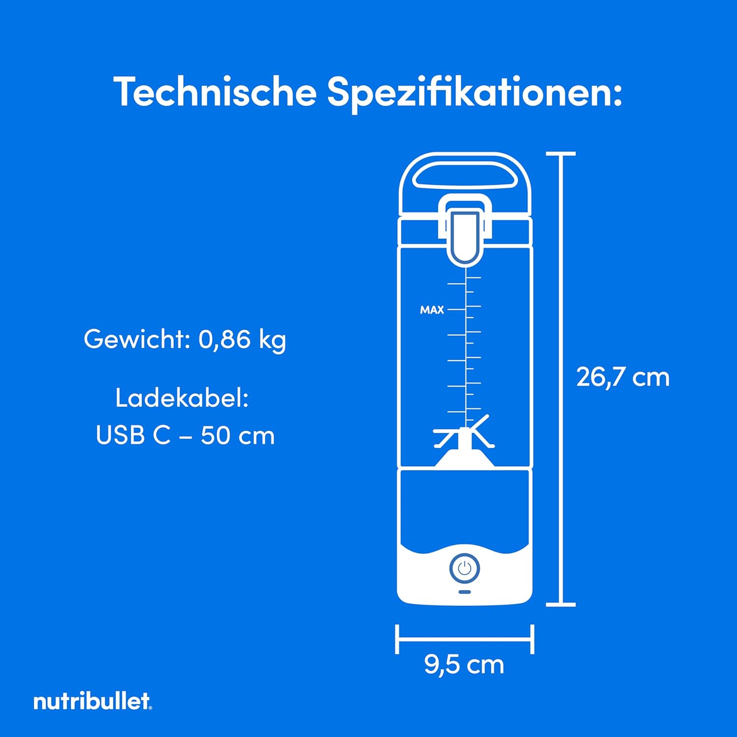 Nutribullet Tragbarer Smoothie-Maker to Go, 475 ml BPA-freier Becher, kabellos, wiederaufladbar für 15+ Mixen, tragbarer Mini-Mixer für Mix & Go, zerkleinert Eis und Obst, Schwarz, NBP003B – Bild 7