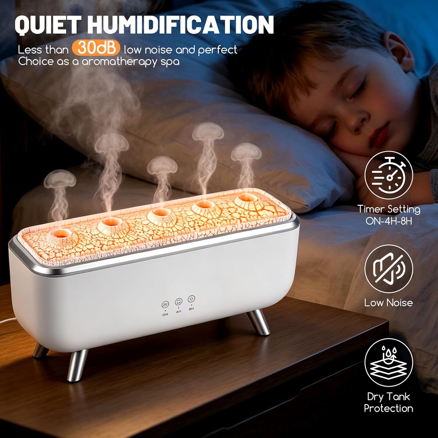 Aroma Diffuser mit Quallenförmigem Nebel & Fernbedienung, Luftbefeuchter Schlafzimmer Leise mit 7-Farben LED & 4/8H Timer Luftbefeuchter für Ätherische Öle Raumbefeuchter Aromatherapie für Yoga Meditation – Bild 4