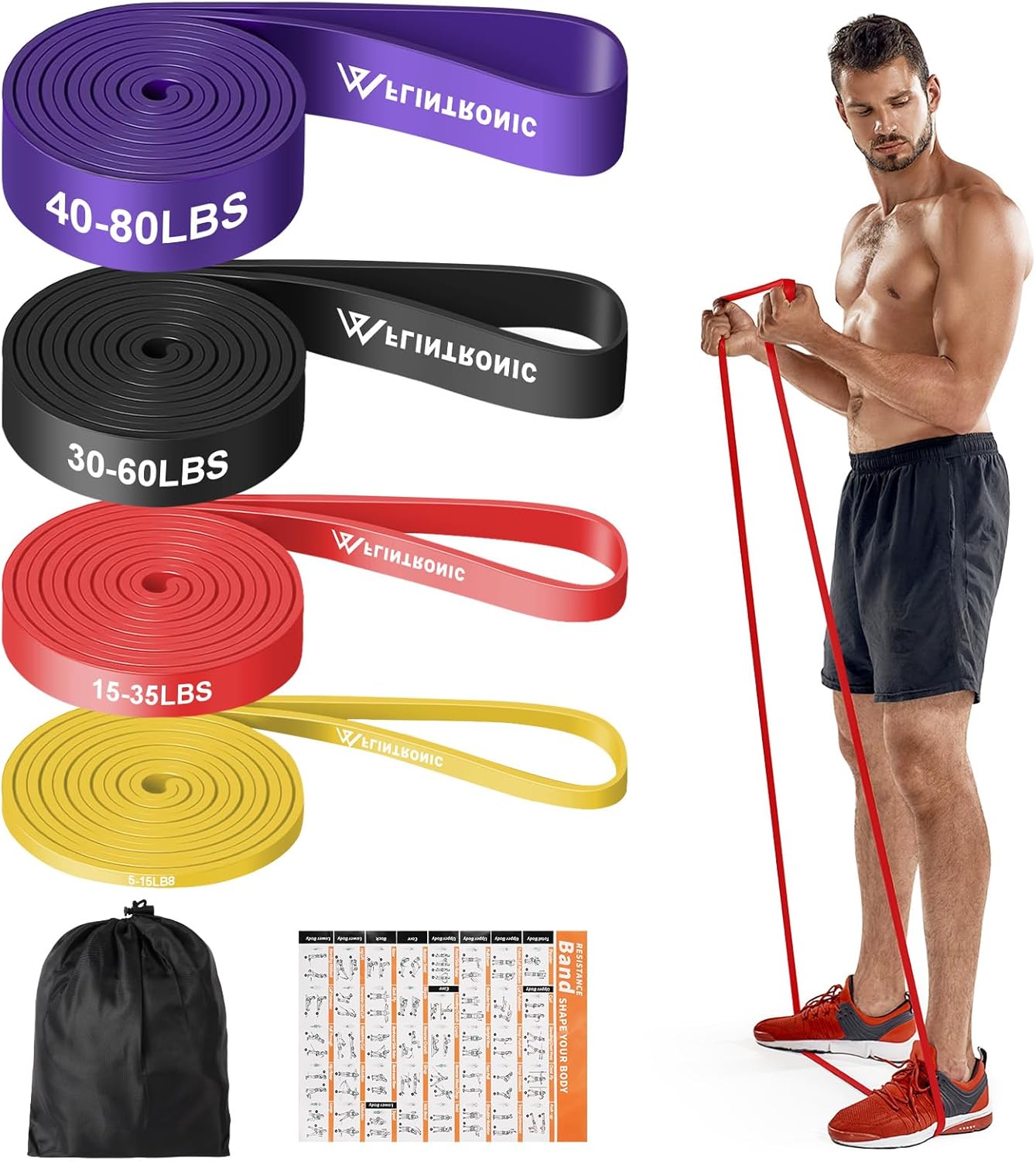 flintronic Widerstandsbänder Set, Widerstandsbänder in verschiedenen Stärken, Fitnessband, Gymnastikband zum Muskelaufbau, Fitnessbänder für Klimmzugtraining, Krafttraining, Yoga – Bild 9