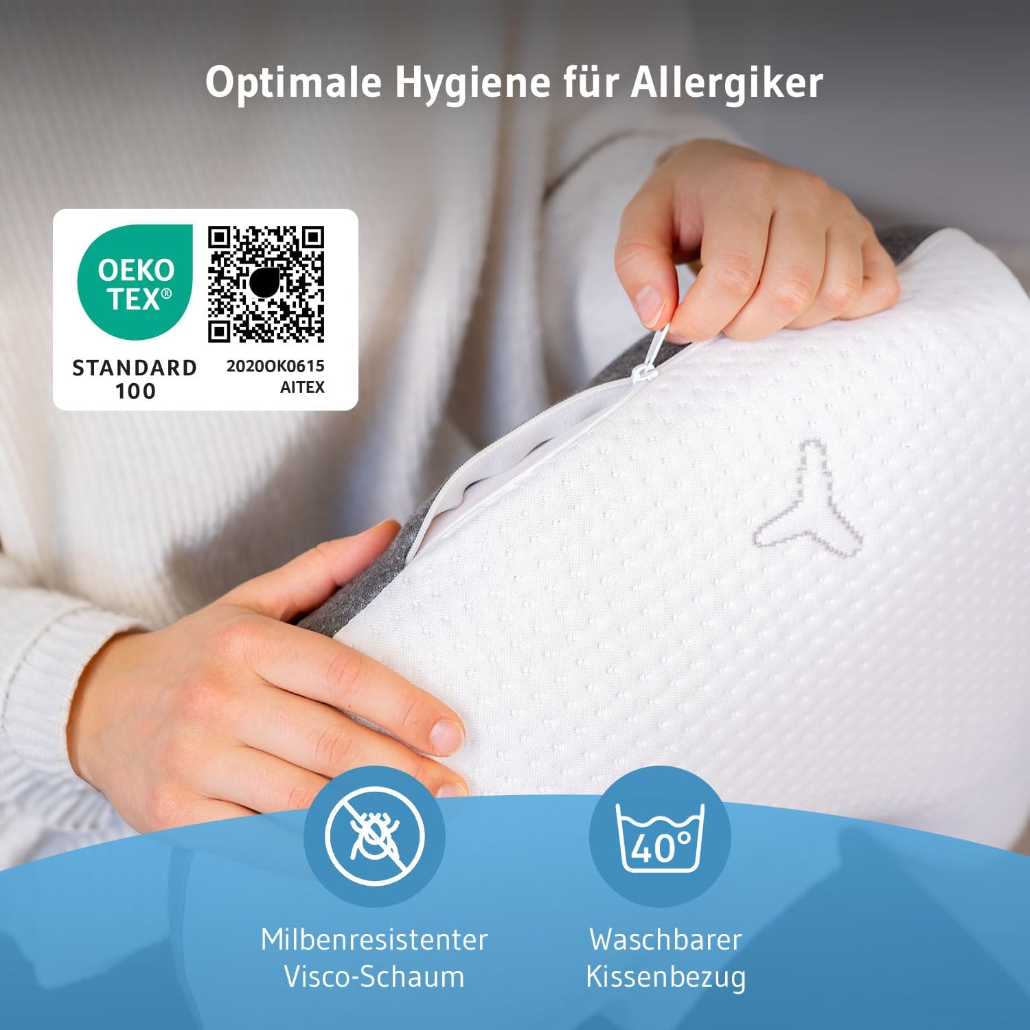 Third of Life Seitenschläferkissen mit Intense-Technologie – von Schlafexperten entwickelt, ergonomisches Memory-Schaum-Kissen für ruhigen Schlaf, Nackenstützkissen für Allergiker geeignet – Bild 7