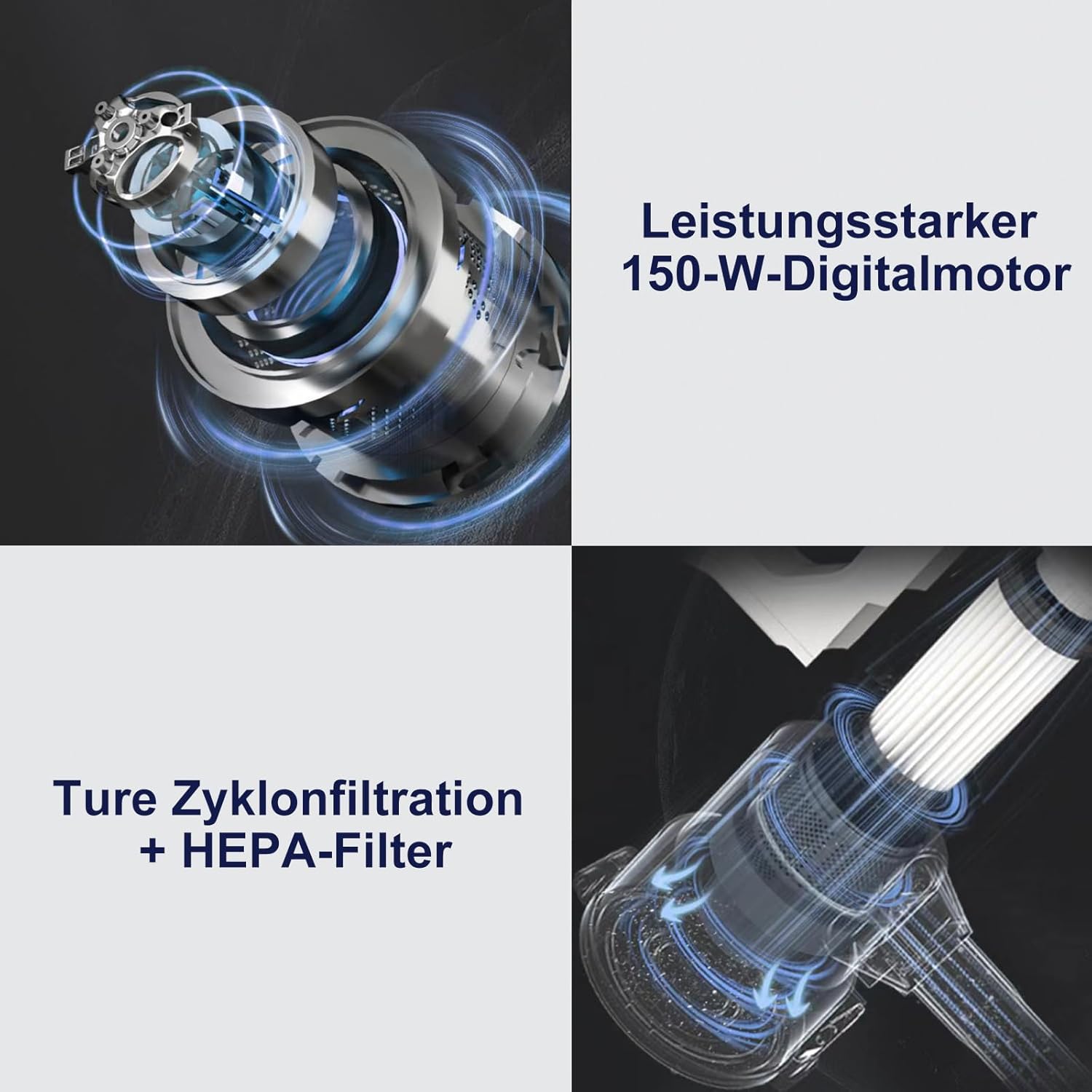 Akitas V8 3-in-1 kabelloser Hand- und vertikaler, leichter 22,2 V 150 W wiederaufladbarer Lithium-Akku für Böden, Teppiche, Tierhaare – Bild 5