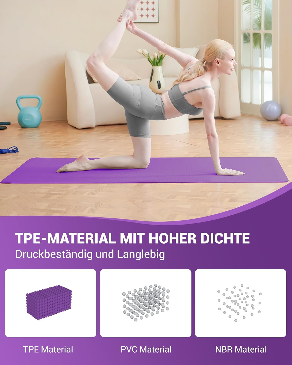 Good Nite Yogamatten für Damen, rutschfeste strukturierte Oberflächen, Gymnastikmatte, 6/10 mm Stärke mit Tragegurt, TPE-Trainingsmatte für Yoga, Pilates, Gymnastik (183 x 61 cm). – Bild 3