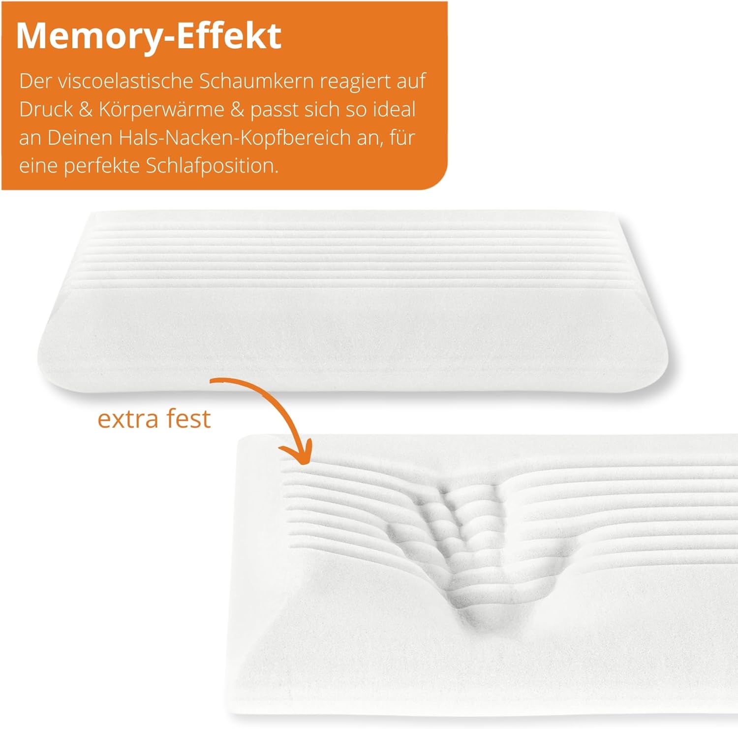 orthopädisches Nackenstützkissen von sleepling, extra festes hartes Visco-Kissen, 40 x 80 cm, viskoelastisches Kissen, Memory-Schaum, waschbar, Ökotex, hergestellt in der EU, weiß – Bild 3
