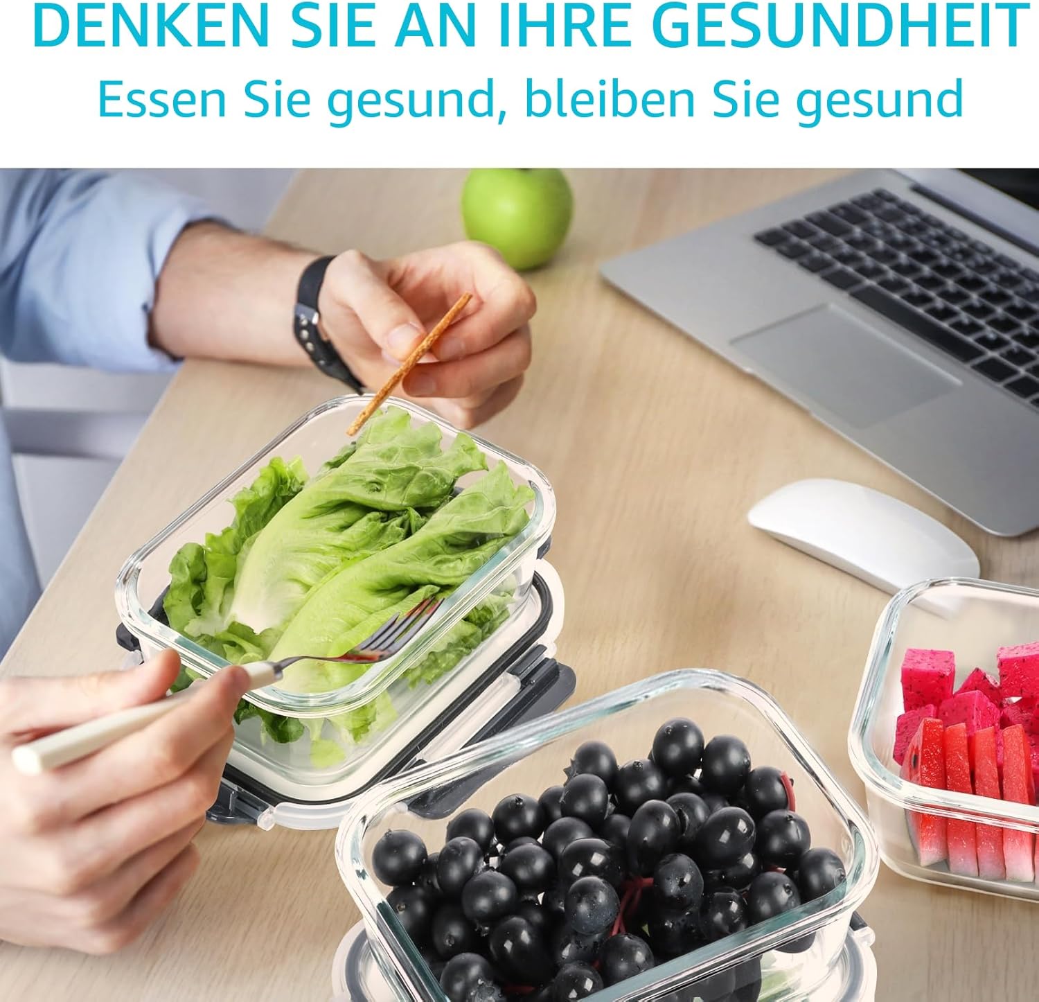 Skroam Frischhaltedosen aus Glas, 20 Stück, 640 ml (10 Behälter + 10 Deckel) – Meal-Prep-Boxen für Lebensmittel – transparente Deckel – für die Küche zu Hause oder im Restaurant – Bild 6