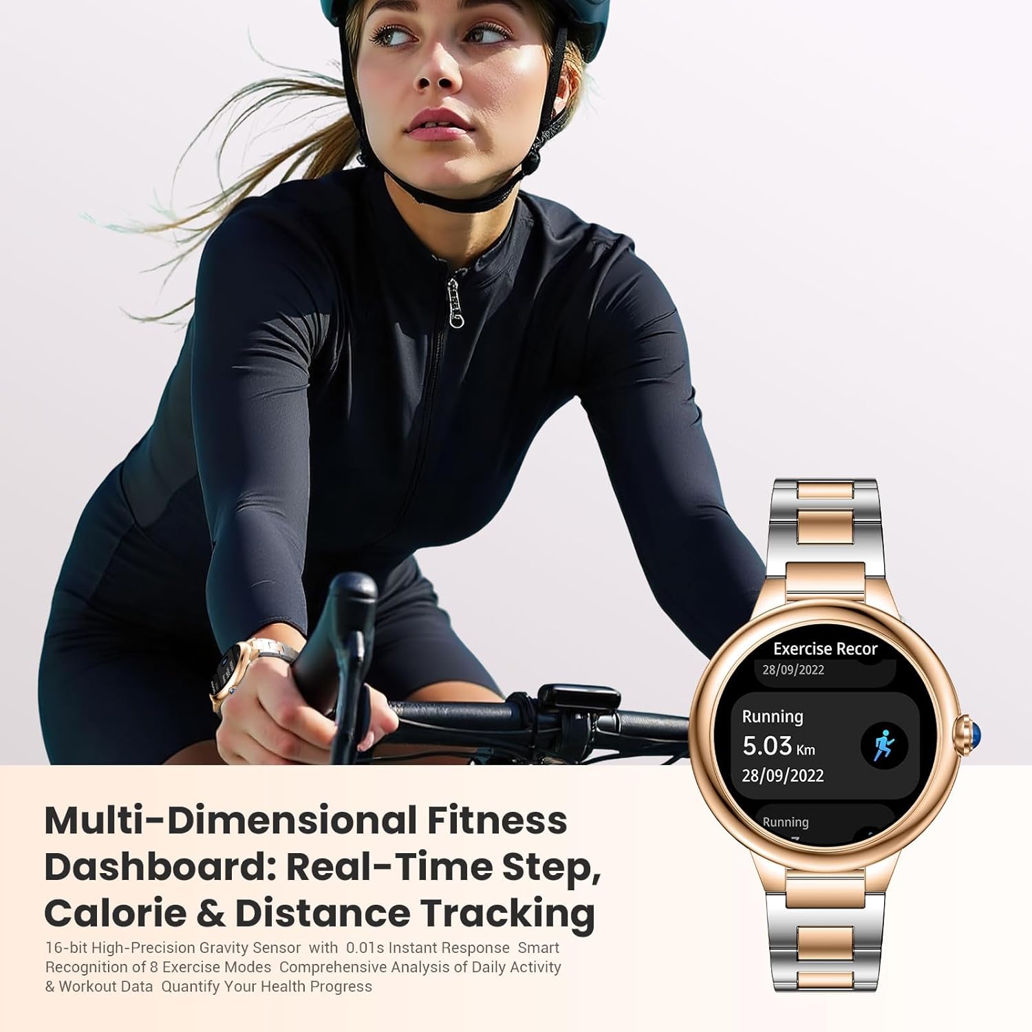 Upgrade Damen Smartwatch mit Telefonfunktion 1,19 Zoll AMOLED Fitness Tracker, 100+ Sportmodi, IP67 Wasserdicht mit Herzfrequenz SpO2 Schlafmonitor Schrittzähler Smartwatch für iOS Android Silber Gold – Bild 4