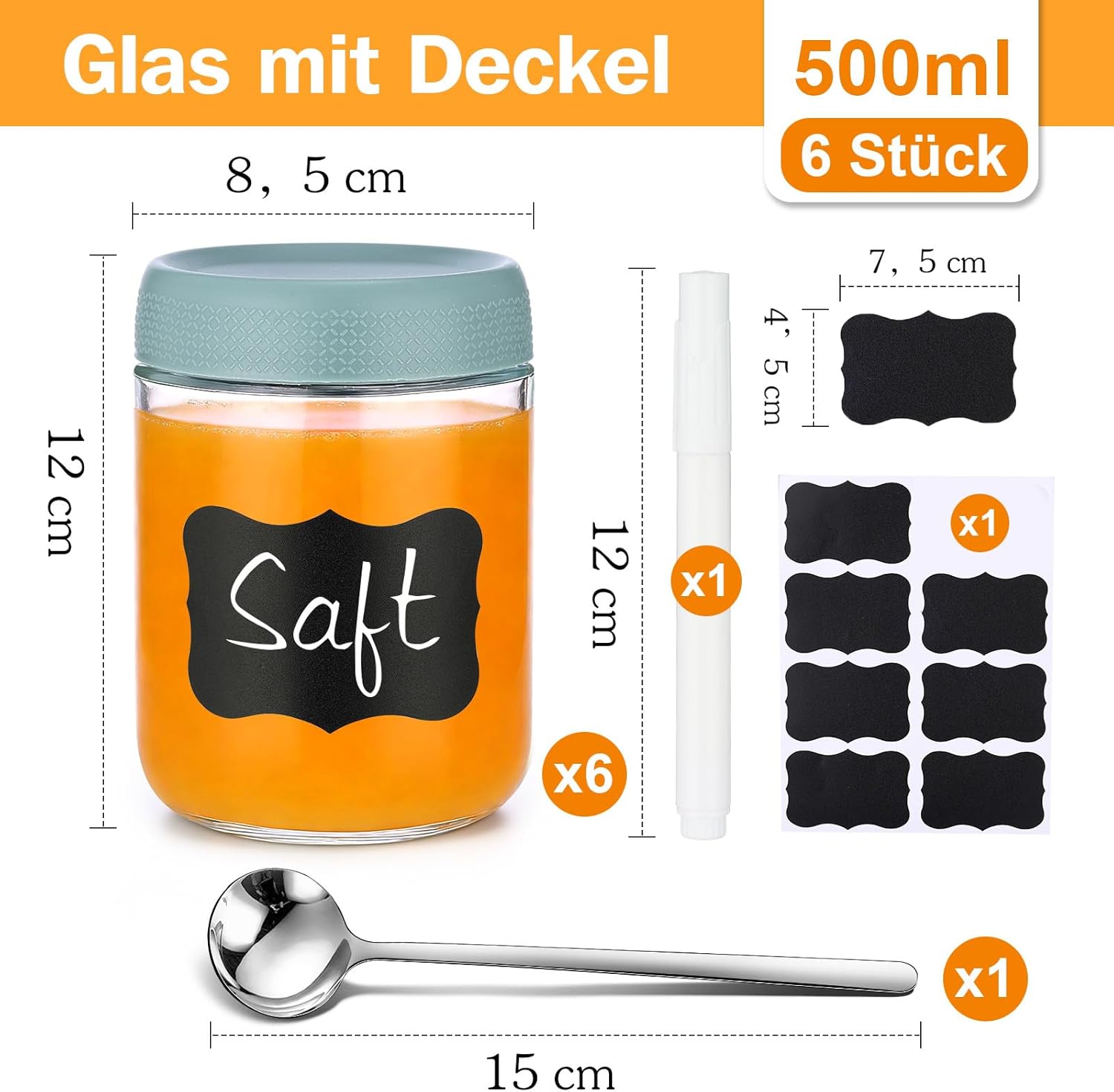 6 x Overnight Oats Gläser, 500 ml Meal Prep Gläser, Einmachgläser mit Schraubdeckel, Gläser mit Deckel sind geeignet für Joghurt, Salat, Marmelade, Müsli und – Bild 2