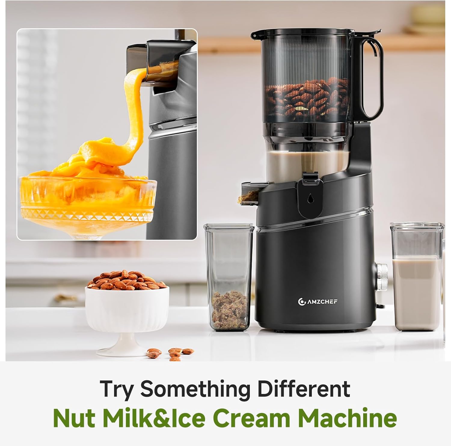 AMZCHEF 250W Automatischer All-In-One Entsafter, 145mm Öffnung und 1,8L Kaltpresse für Gemüse und Obst, Entsafter Slow Juicer Testsieger mit Dreifachfilter - Schwarz – Bild 5