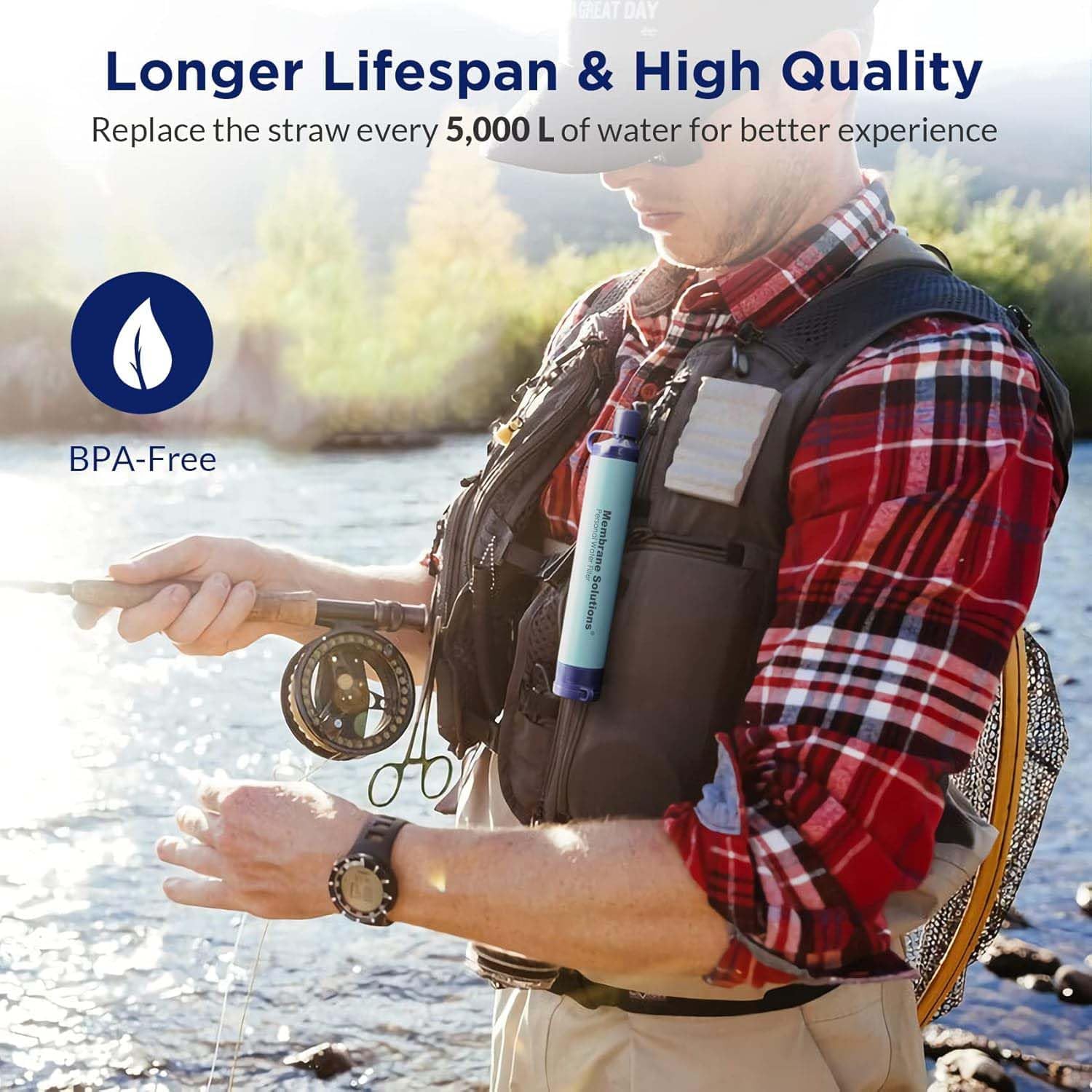 Membrane Solutions Outdoor-Camping-Wasserfilter für 5000 Liter gefiltertes Wasser, Filtergenauigkeit bis zu 0,1 Mikron, entfernt 99,9999 % E.coli, BPA-frei, 2 Stück – Bild 7