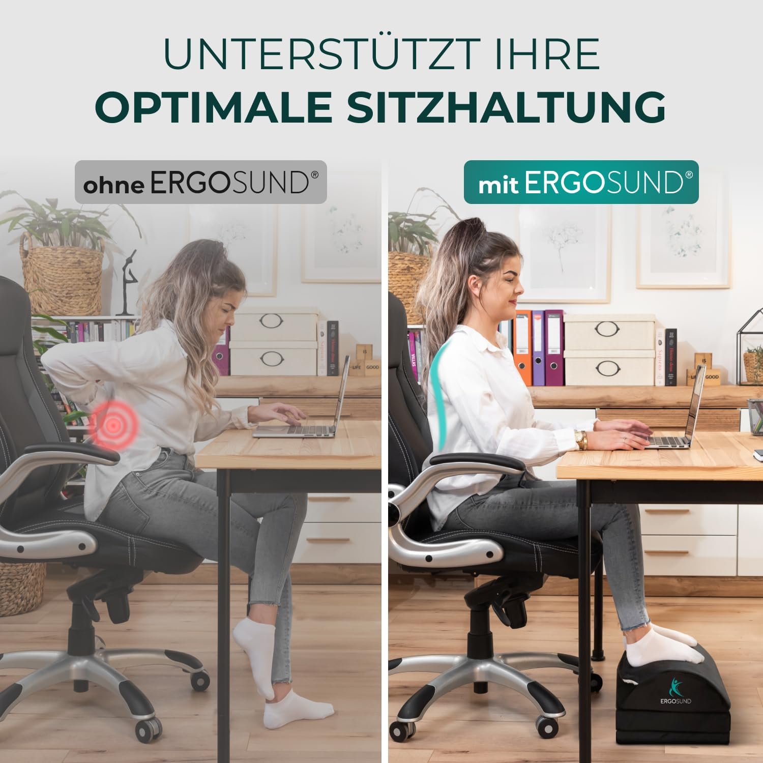 ERGOSUND Fußstützen-Schreibtisch mit Fleece-Fußtasche (3-fach höhenverstellbar) – rutschfest – ergonomischer Fußstützen-Schreibtisch, Heimbüro-Zubehör, Fußstütze – Bild 2
