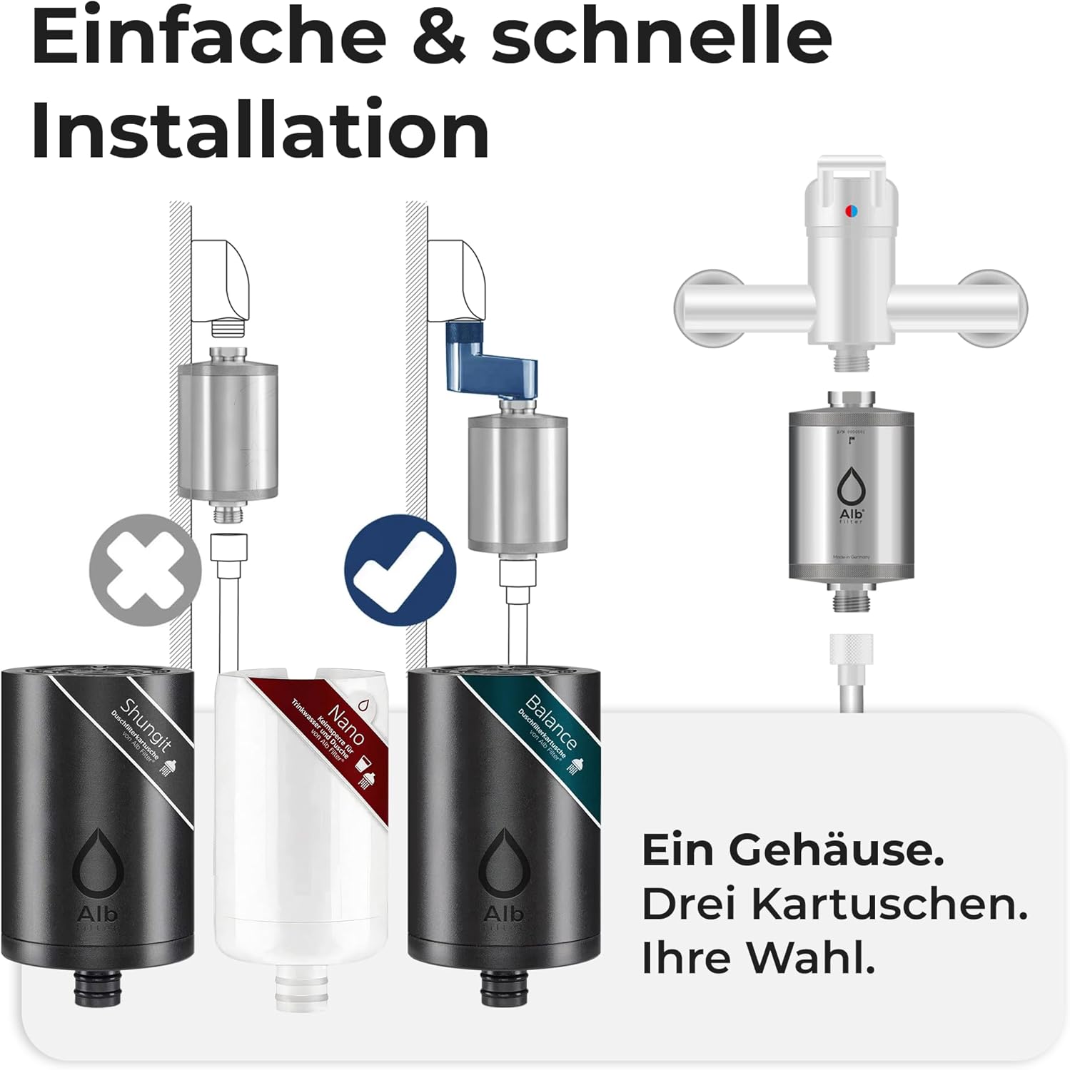 Alb Filter Duschfilter Nano Edelstahl Natur mit Vorfilter – Wasserfilter für Dusche & Bad – Schutz vor Keim- und Bakterienbelastung im Wasser – Hergestellt in Deutschland – Bild 5