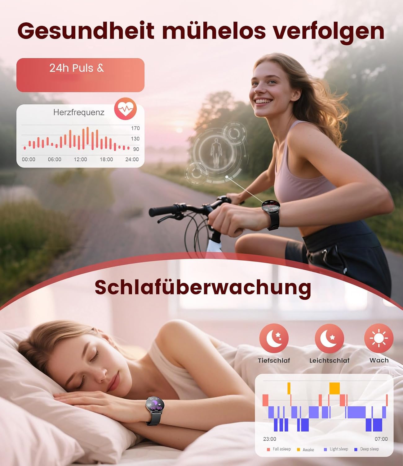 LIGE Damen Smartwatch (2 Armbänder), 1,43 Zoll HD AMOLED Display Smartwatch mit Telefonfunktion, Fitnessuhr, Sportuhr mit 120+ Sportmodi, Schlaftracking, Menstruationszyklus, Uhr für iOS/Android, Schwarz – Bild 6