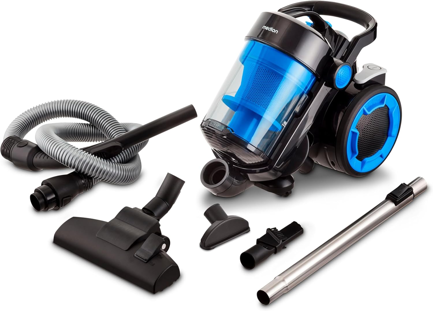 MEDION Beutelloser Zyklonstaubsauger P4000 (900 Watt Leistung, 4,3 Liter Staubbehälterkapazität, waschbarer HEPA 13-Filter, 11 m Arbeitsradius, MD 11906) Blau