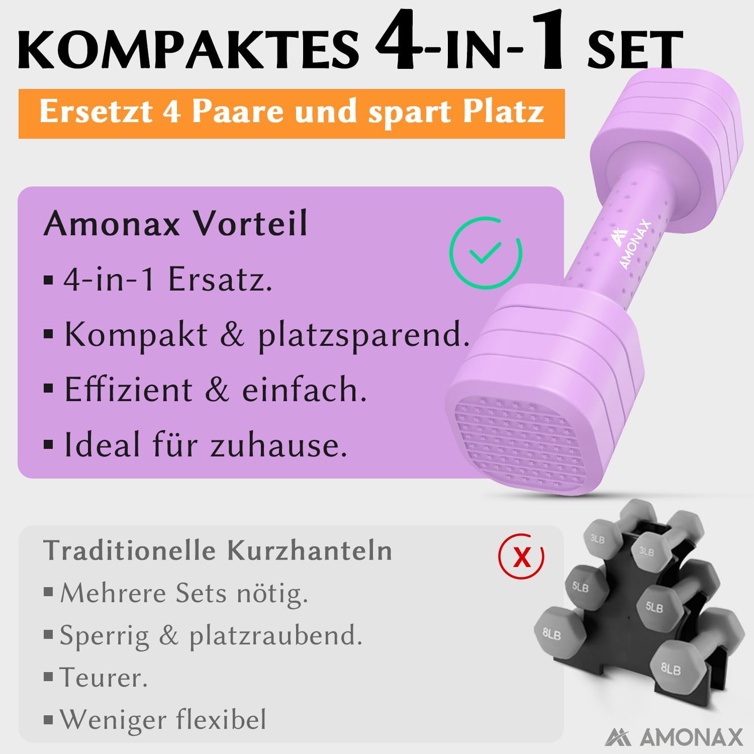 Amonax Verstellbare Hanteln, Hanteln Frauen Set, 1-5kg Kurzhanteln 2er Set, 4-in-1 Hantel Set für Frauen und Männer, Gewichte Hantel für Home Gym, Krafttraining Zuhause – Bild 5