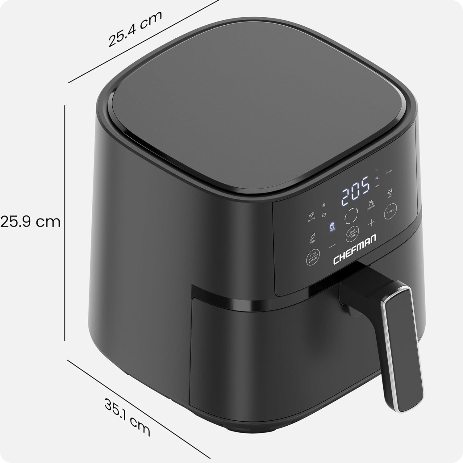 Chefman 3,8 l Heißluftfritteuse, schnell und einfach, kompakte Heißluftfritteuse mit Hi-Fry-Technologie, Touch-Bedienung mit 4 Voreinstellungen, antihaftbeschichtet und spülmaschinenfest – Schwarz – Bild 7