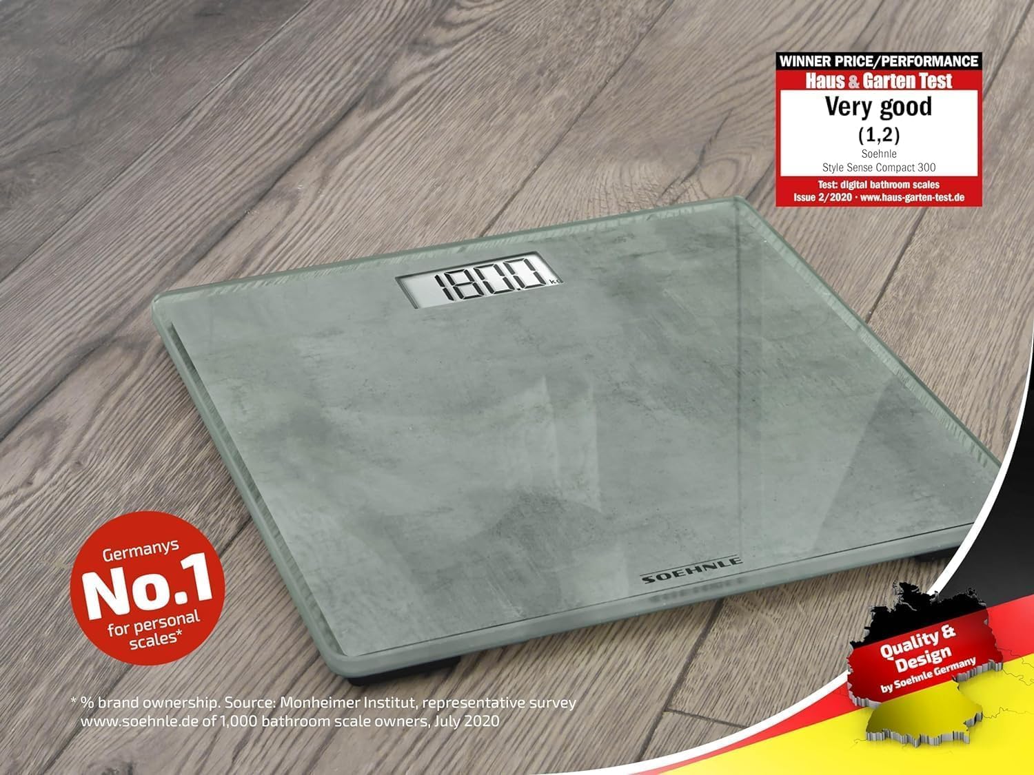 Soehnle Style Sense Kompakte Digitalwaage für 300 Personen, grau – Bild 2