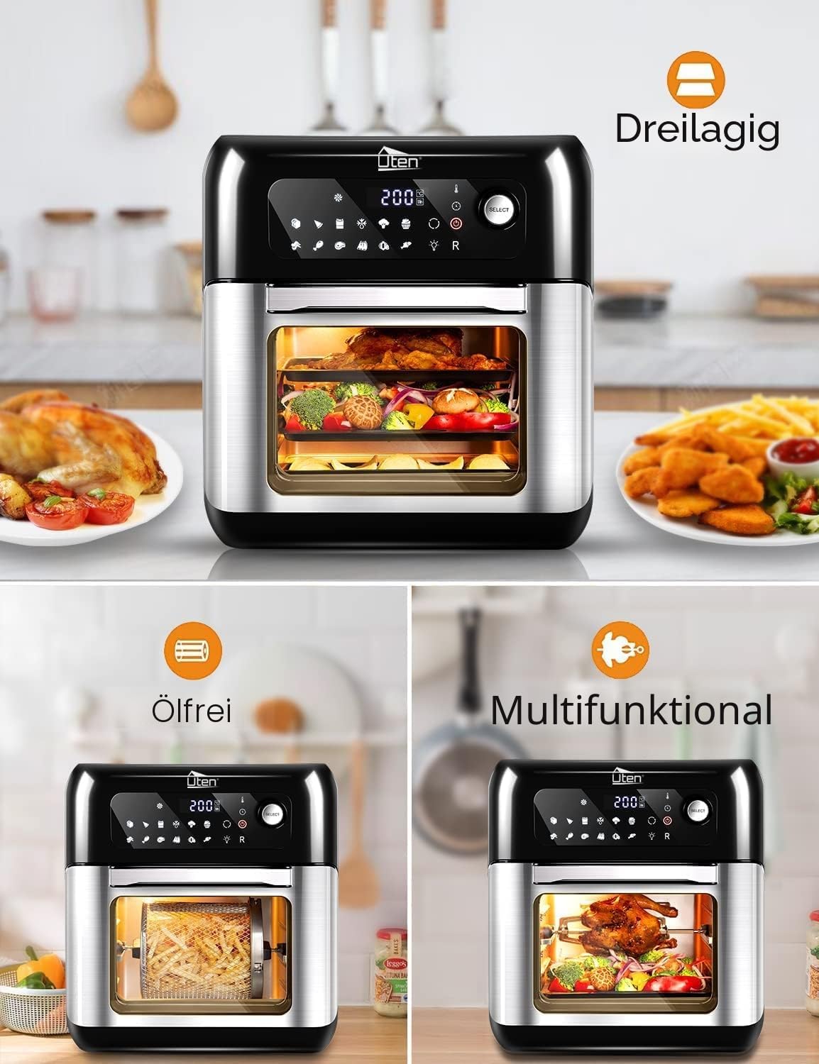 Uten Heißluftfritteuse, Frittieren ohne Öl, Multifunktions-Luftfritteuse – Bild 3