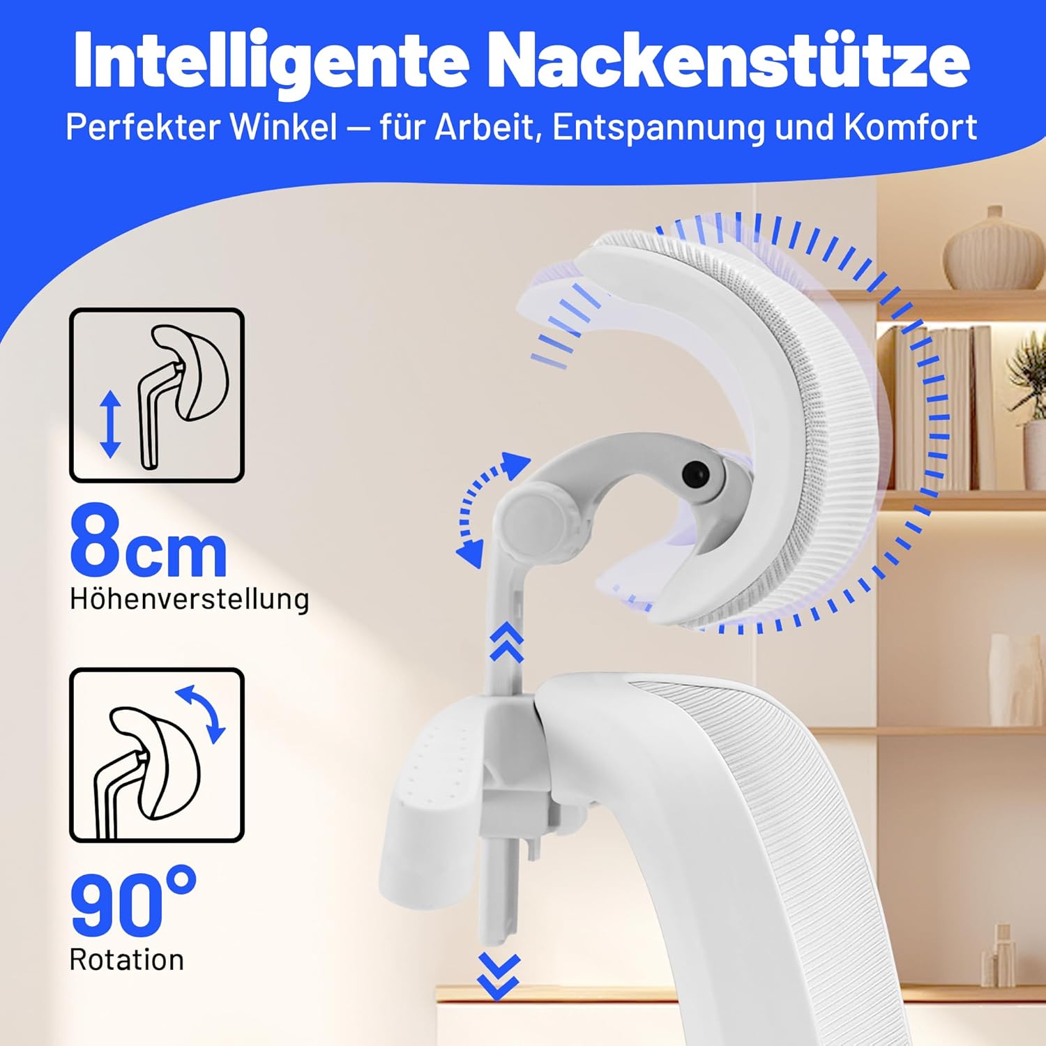 Ergonomischer Bürostuhl mit Kopfstütze, verstellbarer Lordosenstütze & Netzbezug, höhenverstellbarer Drehstuhl bis 150 kg, Computerstuhl ideal für Büro und Home Office, Weiß – Bild 3