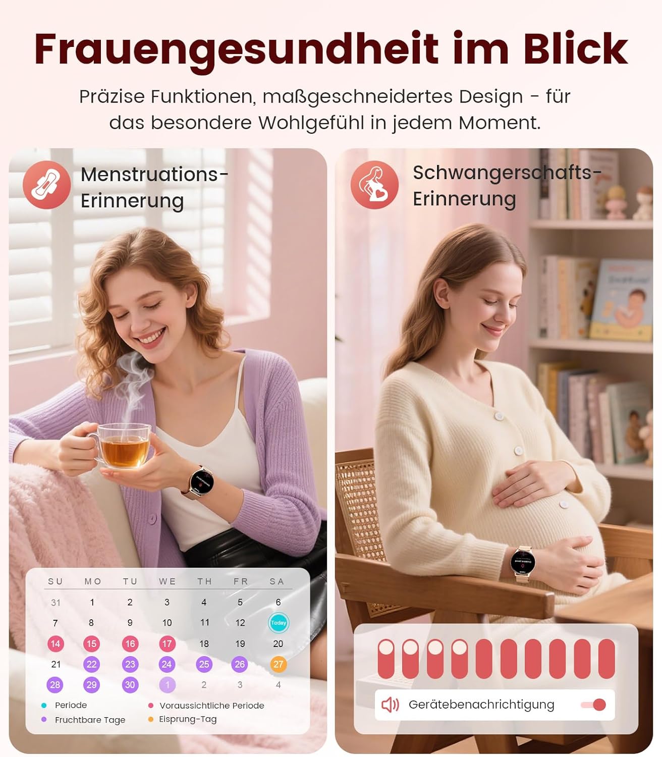 Damen-Smartwatch mit Anrufen – 7,99 mm ultradünne elegante Fitnessuhr mit 1,43 Zoll HD Always-On-Display, IP68 wasserdicht, 100+ Sportmodi, Damengesundheit für iOS Android, Roségold – Bild 8