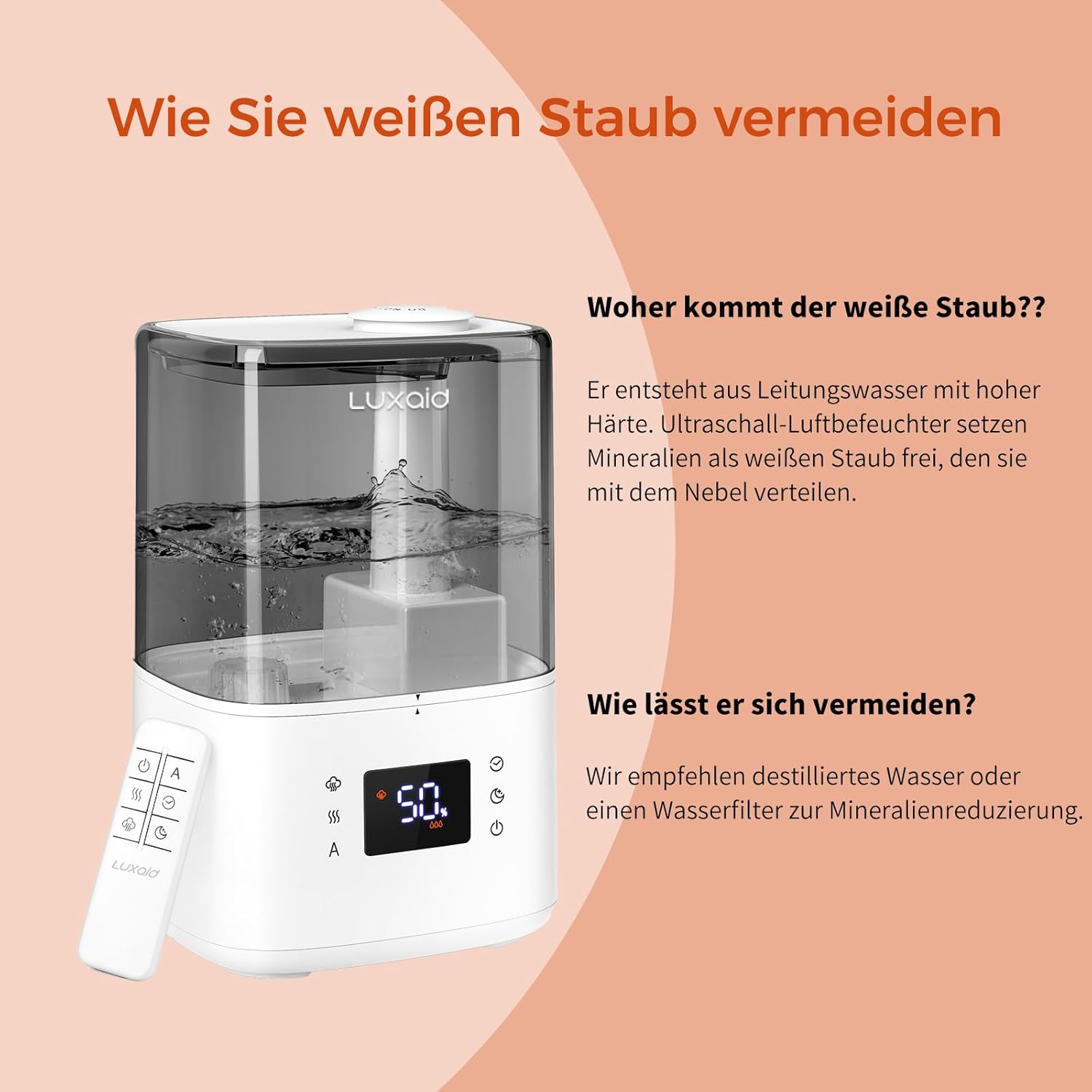Luftbefeuchter Schlafzimmer für den 4,5L Warm- und Kaltnebel, Ultraschall Luftbefeuchter mit Fernbedienung & Hygrostat, Top-Fill,45h Laufzeit, 28dB Leise, Timer, Auto-Abschaltung, HU-802 – Bild 8