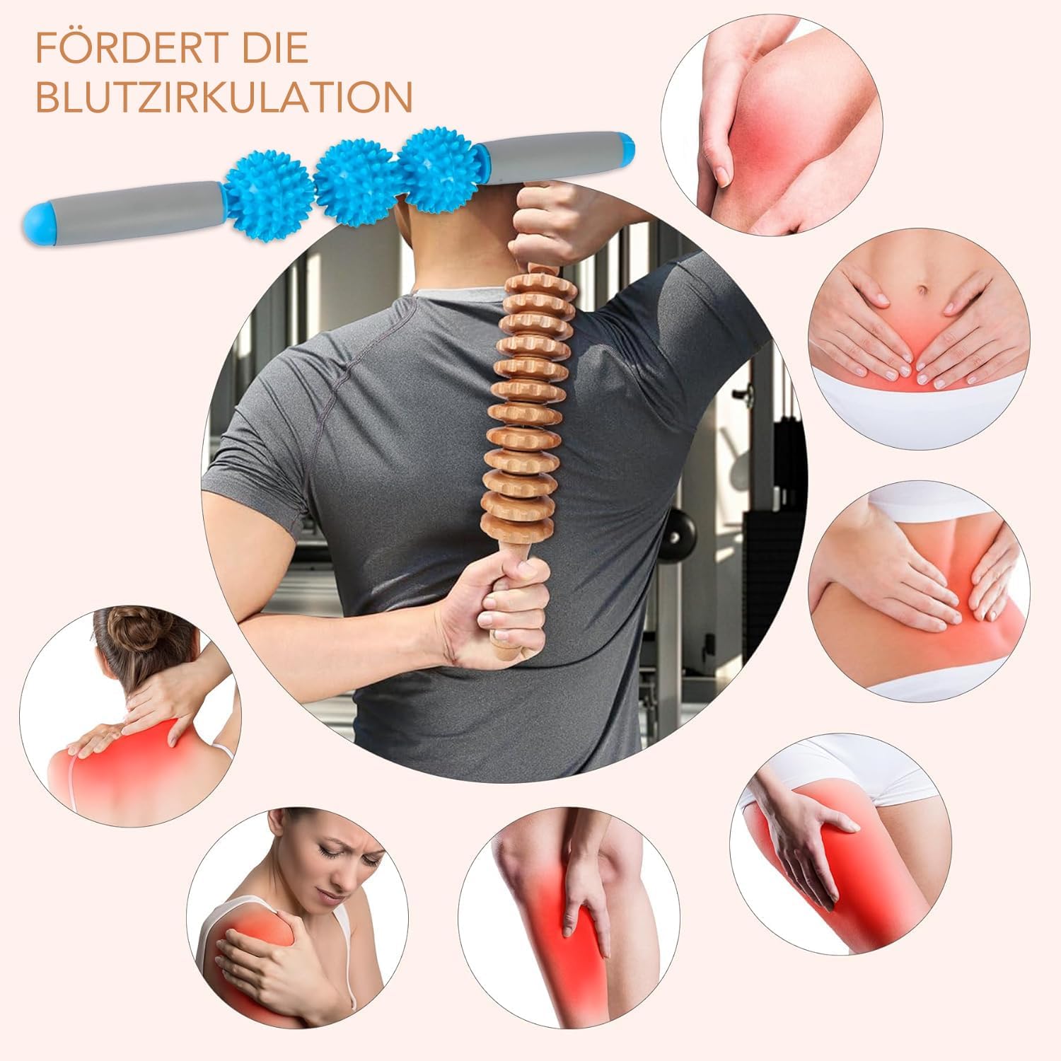 Massageroller Stick & Faszienrolle Holz, Massagestab zur Faszienmassage und Muskelentspannung, Massagegerät für Rücken, Nacken, Beine und Muskelregeneration (A) – Bild 8
