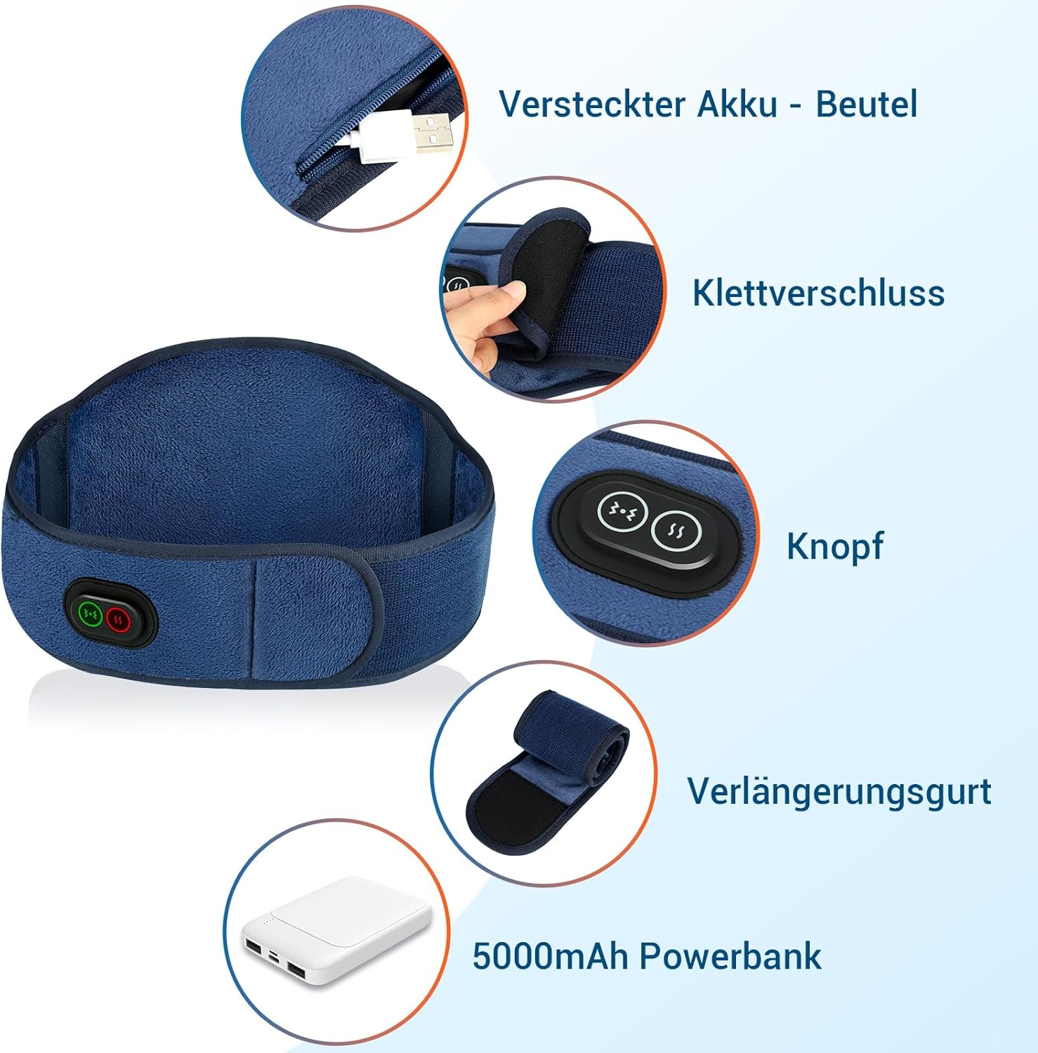 Comfytemp Wärmegürtel Vibrationsmassage für Rücken mit 25 Wh Akku, 18 x 147 cm kabelloses Heizgürtelmassagegerät, ultraweiches Heizkissen mit automatischer Abschaltung, Rückenwärmer mit USB – Bild 4