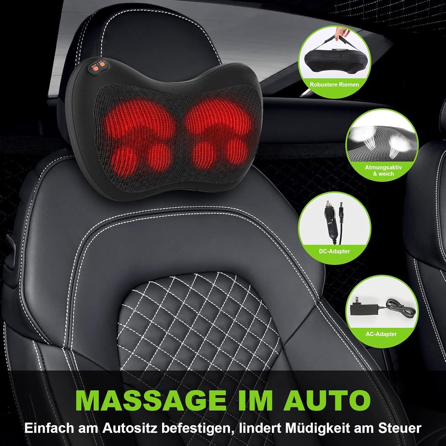 iKristin Shiatsu-Massagekissen, Rückenmassagegerät mit sechs mehrfach rotierenden Massageköpfen mit Wärmefunktion für Nacken, Schulter, Rücken, Büro, Zuhause – Bild 5