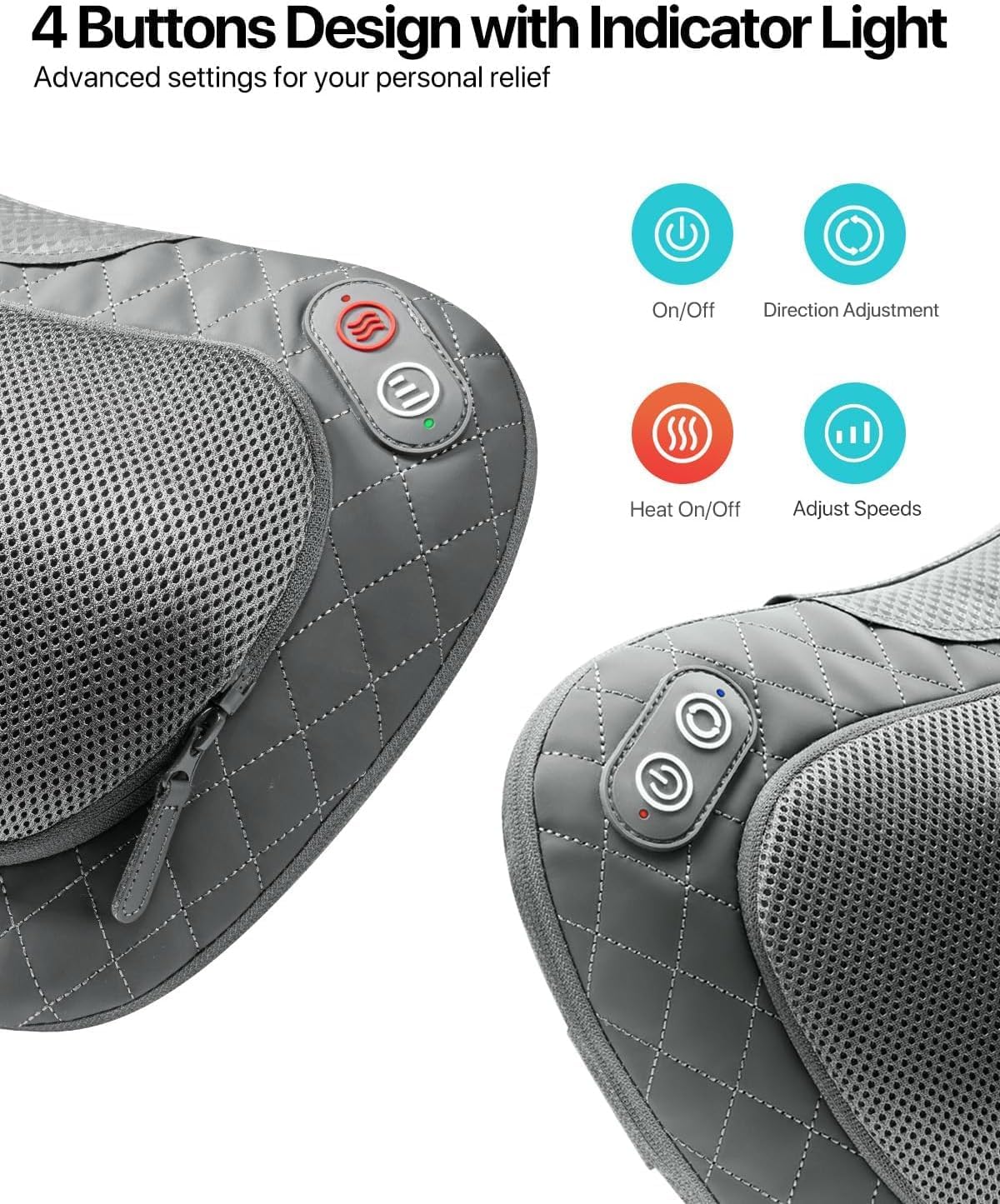 Kabelloses Massagekissen mit Wärmefunktion, Shiatsu-Massagegerät für Nacken und Rücken, 3D-rotierende Massageköpfe, wiederaufladbarer Akku, PU-Leder, tragbar für Zuhause, Büro, Auto, Geschenk für Männer und Frauen – Bild 9