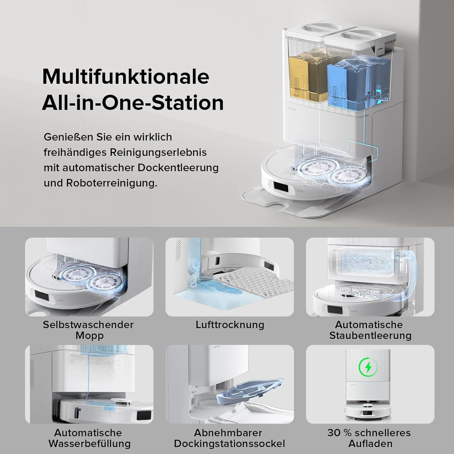 roborock Qrevo Series Roboterstaubsauger mit Wischfunktion, 8000 Pa Saugleistung (verbessert durch Qrevo S), Anti-Tangling-Seitenbürste, Hindernisvermeidung, LiDAR-Navigation, All-in-One-Dock, Weiß (QV 35A-Set) – Bild 2