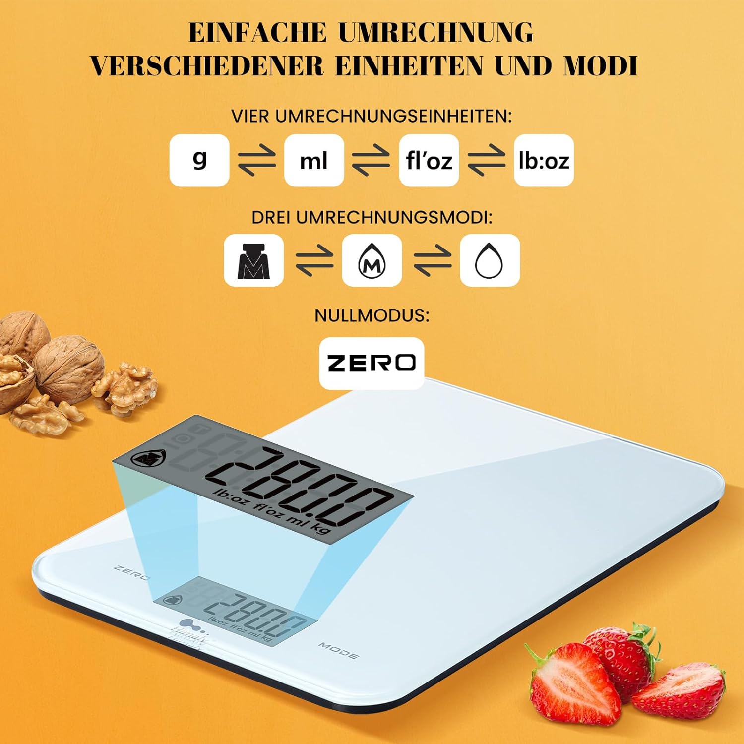 himaly Digitale Küchenwaage 10 kg, digitale Waage, Briefwaage mit Tara-Funktion, Sensor-Touch, großes LED-Display, automatische Abschaltung, elektronische Waage für Lebensmittel, Backen, Kochen – Bild 5