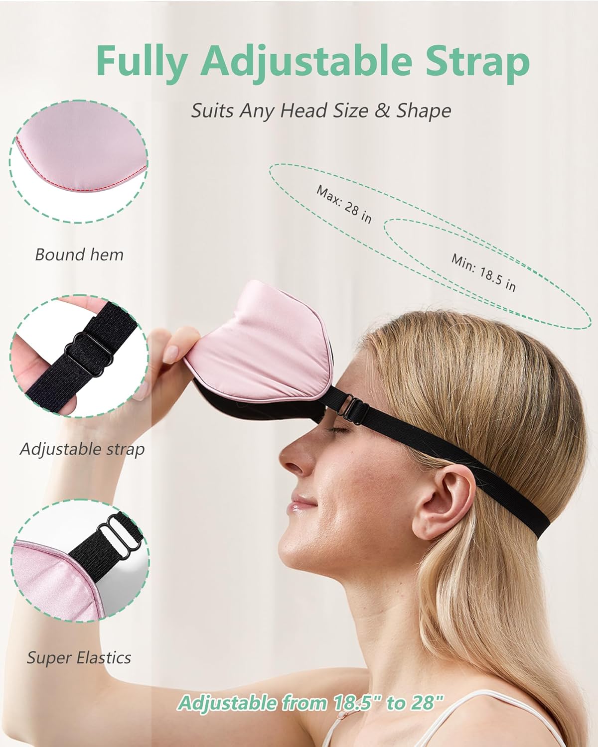 Schlafmaske aus Seide, 2er-Pack, Augenmaske aus 100 % echter natürlicher reiner Seide mit verstellbarem Riemen, Augenmaske zum Schlafen, BeeVines Augen-Schlafschutz für Yoga-Reisen, blockiert Licht – Bild 5
