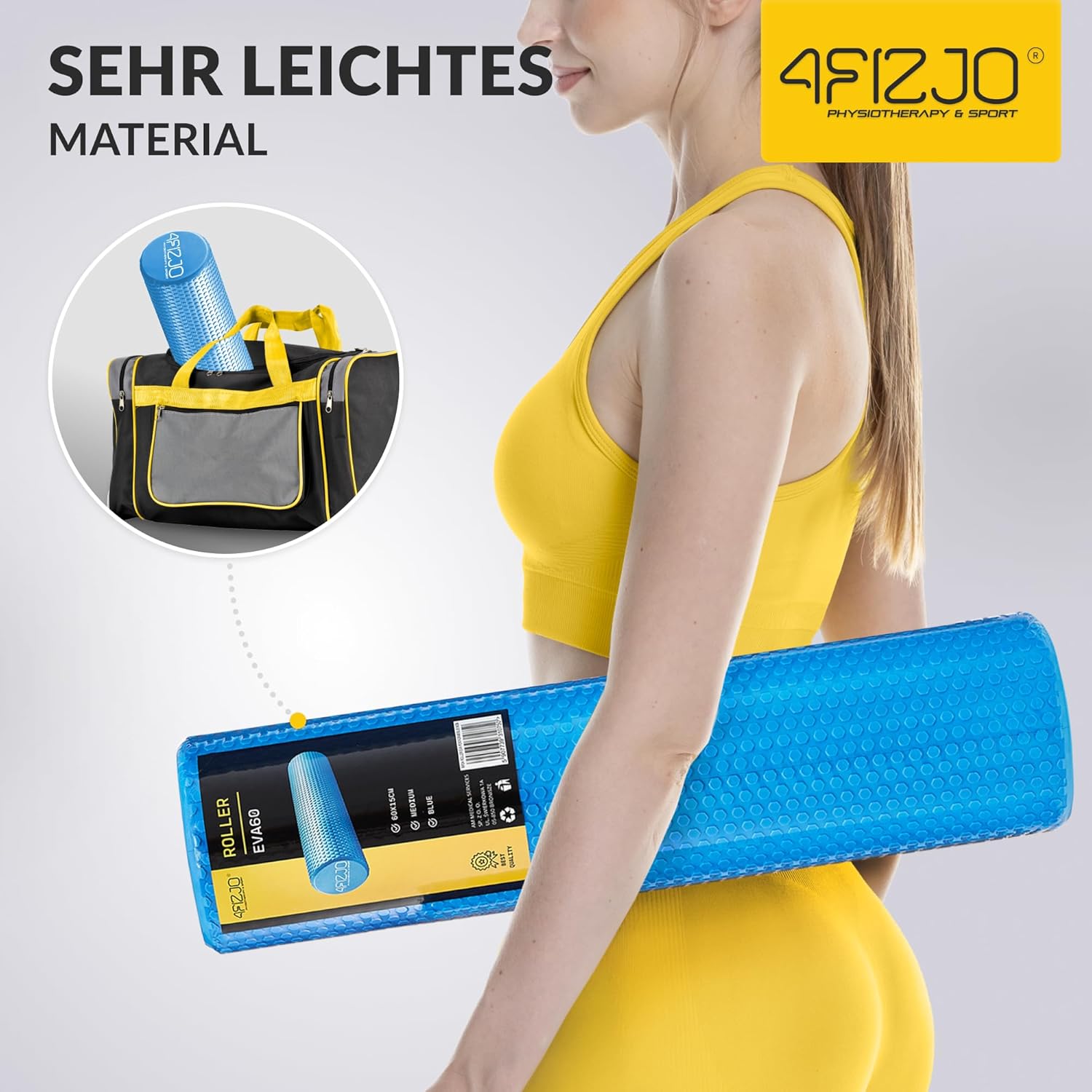4FIZJO Faszienrolle mit Noppen aus EVA-Schaum, Durchmesser 15 cm, Länge 60 cm, Massagerolle, Rückenrolle, leicht, langlebig, mittlere Härte, Faszientraining, Massagetraining, blau – Bild 6