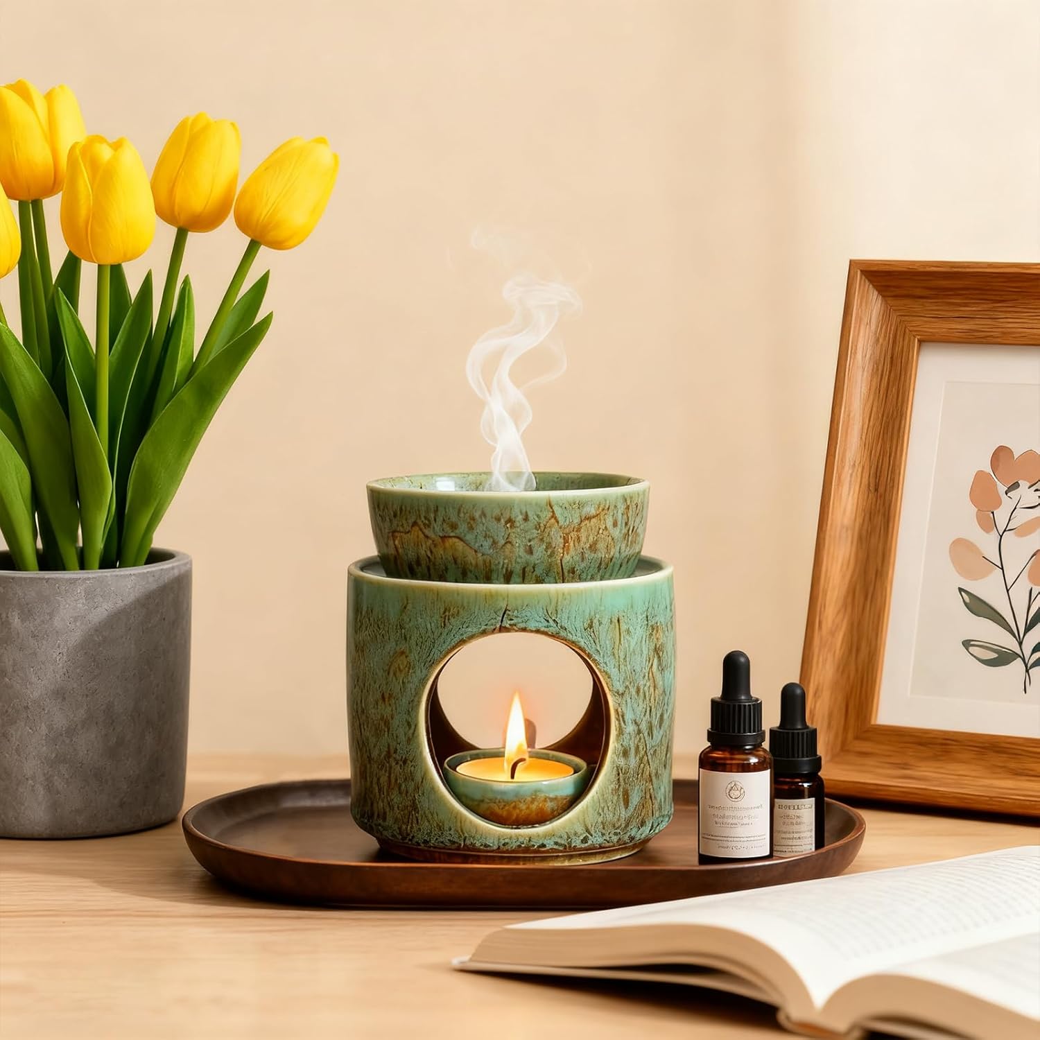 Duftlampen-Teelicht mit Teelichthalter und 2 Stück Duftlampenwachs für Aromatherapie und Wellness-Entspannung, Raumduftlampe für ätherische Öle – Bild 6