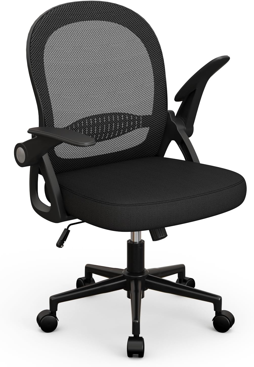 naspaluro Bürostuhl, ergonomischer Schreibtischstuhl mit atmungsaktiver Netzpolsterung, klappbare Armlehnen, höhenverstellbarer Computerstuhl, leichter Stuhl, 360°-Drehstuhl, schwarz