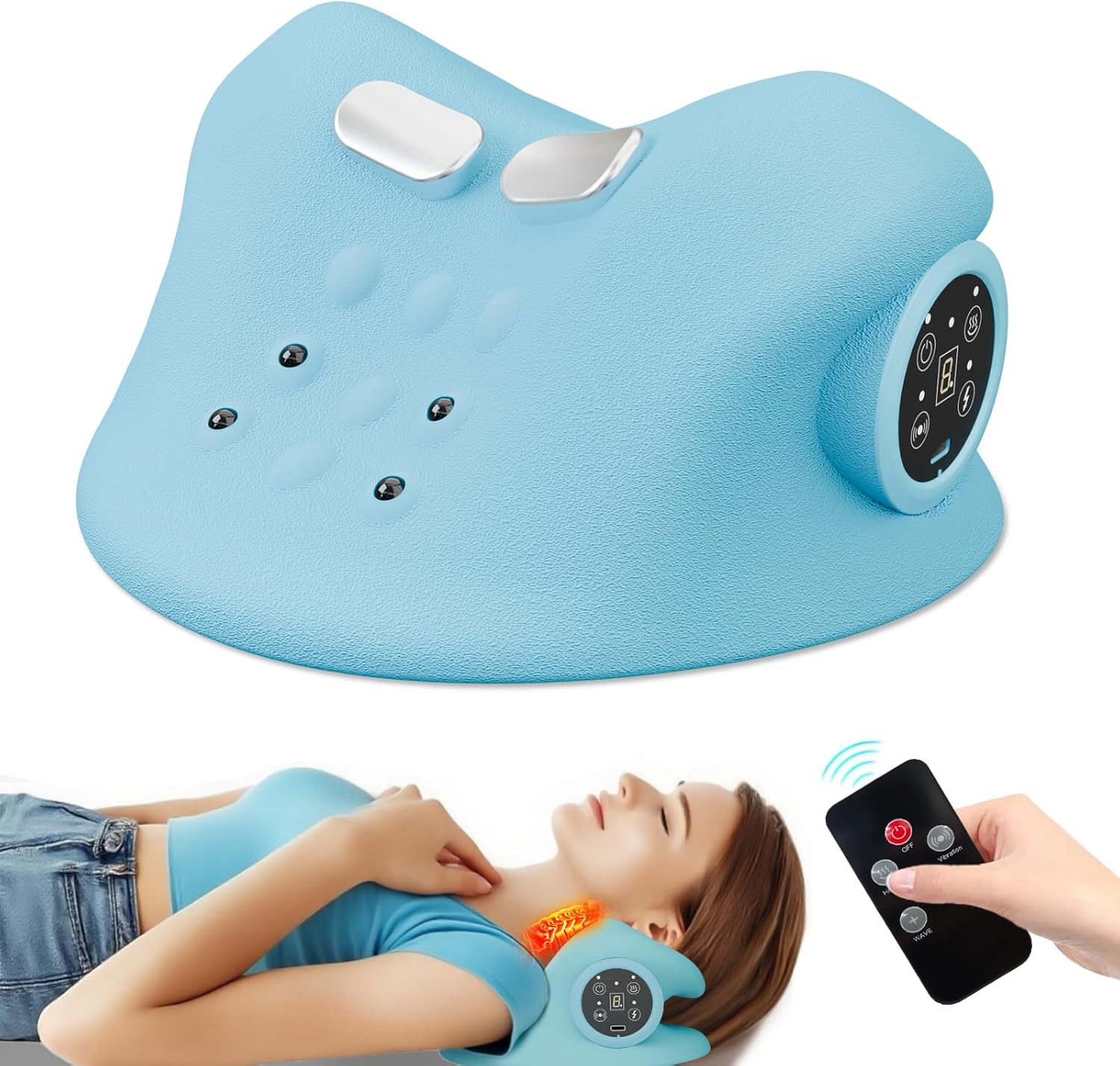 Elektrisches Nackenmassagegerät mit Wärme, Nackenmassagegerät mit Vibrationsfunktion, 3 Modi, 6 einstellbare Frequenzen, Nackenmassage für den Großteil der Bevölkerung geeignet