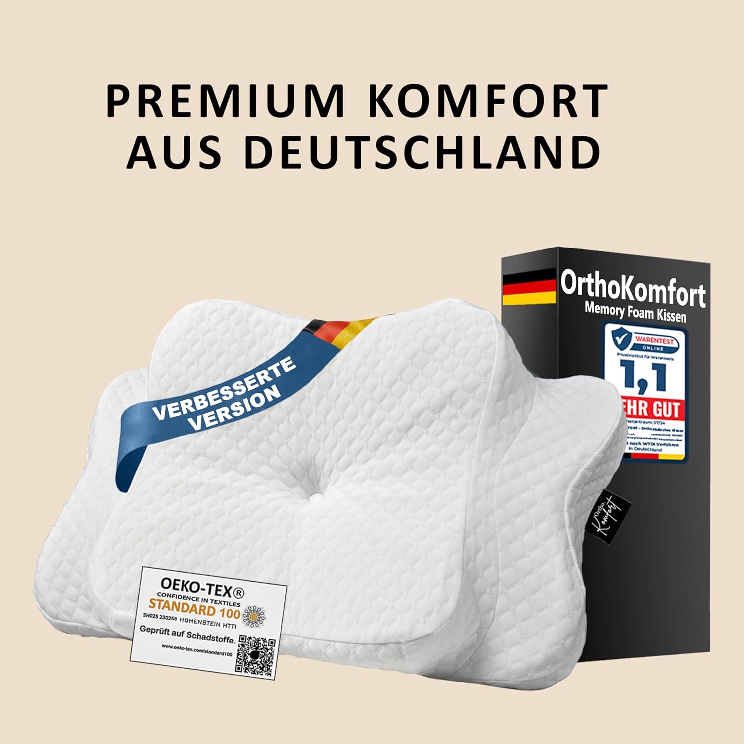Nackenstützkissen, ergonomisches Memory Foam-Kissen für alle Schlaftypen, inklusive Bezug, Öko-Tex-geprüft, temperaturausgleichende Wirkung, weiß – Bild 8