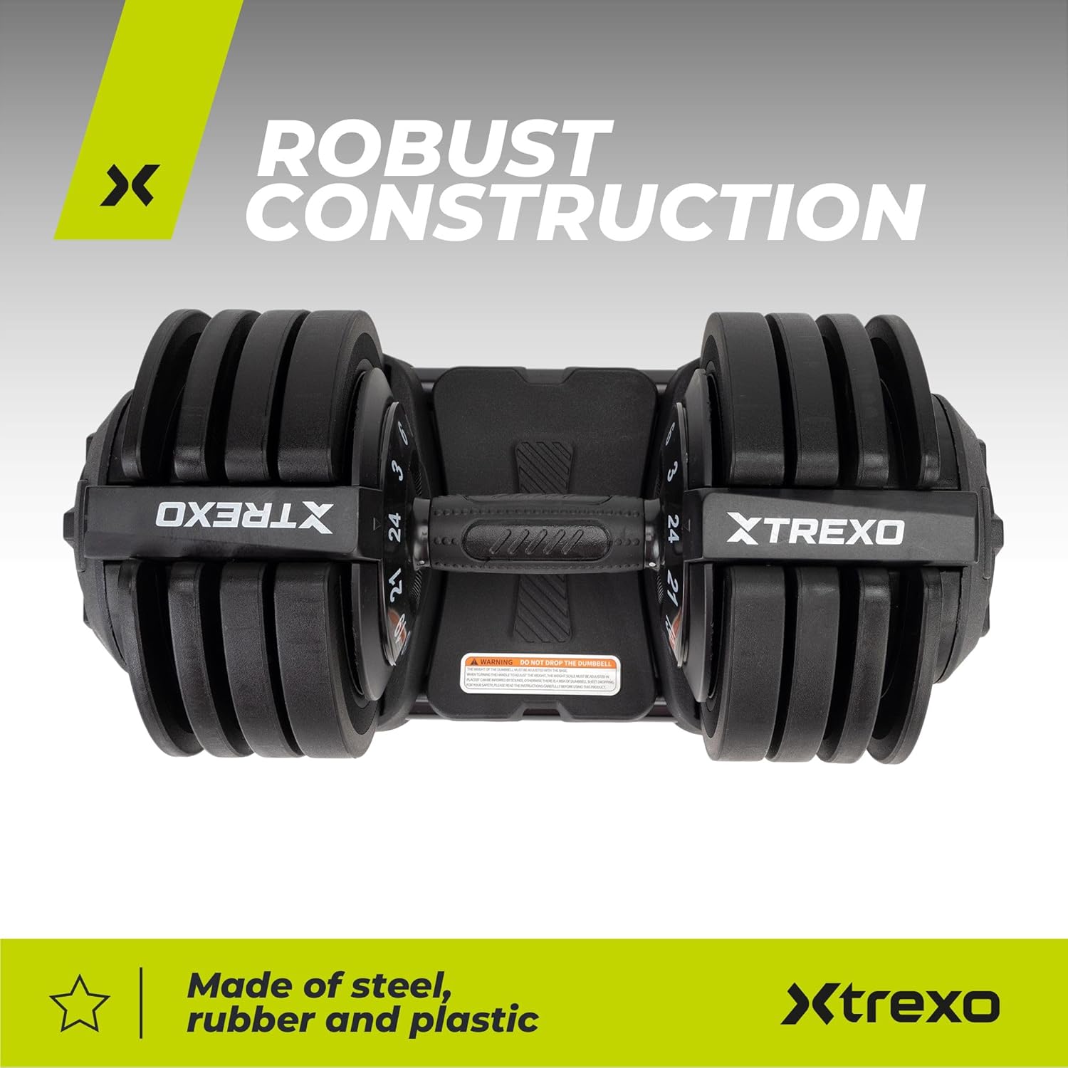 TREXO Verstellbare Hantel 18–40 kg, Gewichtsregulierung mit Drehknopf, verstellbare Hantel aus Eisen für Fitnessübungen, verstellbare Hantel mit ergonomischem, rutschfestem Griff, Farbe Schwarz – Bild 7