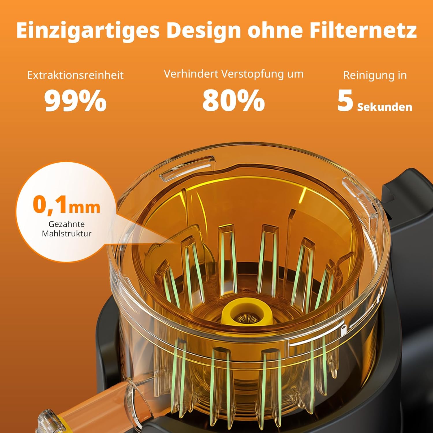 AIRMSEN Entsafter – Slow Juicer mit 147 mm extra großem Einfüllschacht, 2,1 l Fassungsvermögen, 300 W Motor, 7+1 Stufen, verbesserte langsame Spirale, hohe Saftausbeute für ganze Früchte und Gemüse, schwarz – Bild 3