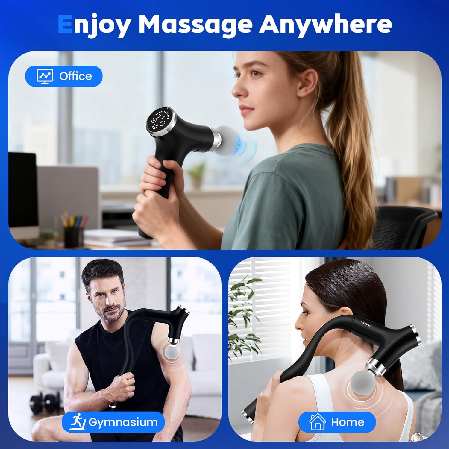 Massagepistole mit verlängertem Verlängerungsgriff, 8 mm Tiefenmassage, 4 Massageaufsätzen und 12 Geschwindigkeitsstufen, tragbares Muskel-, Nacken-, Schulter-, Rücken- und Beinmassagegerät zur Schmerzlinderung – Bild 7