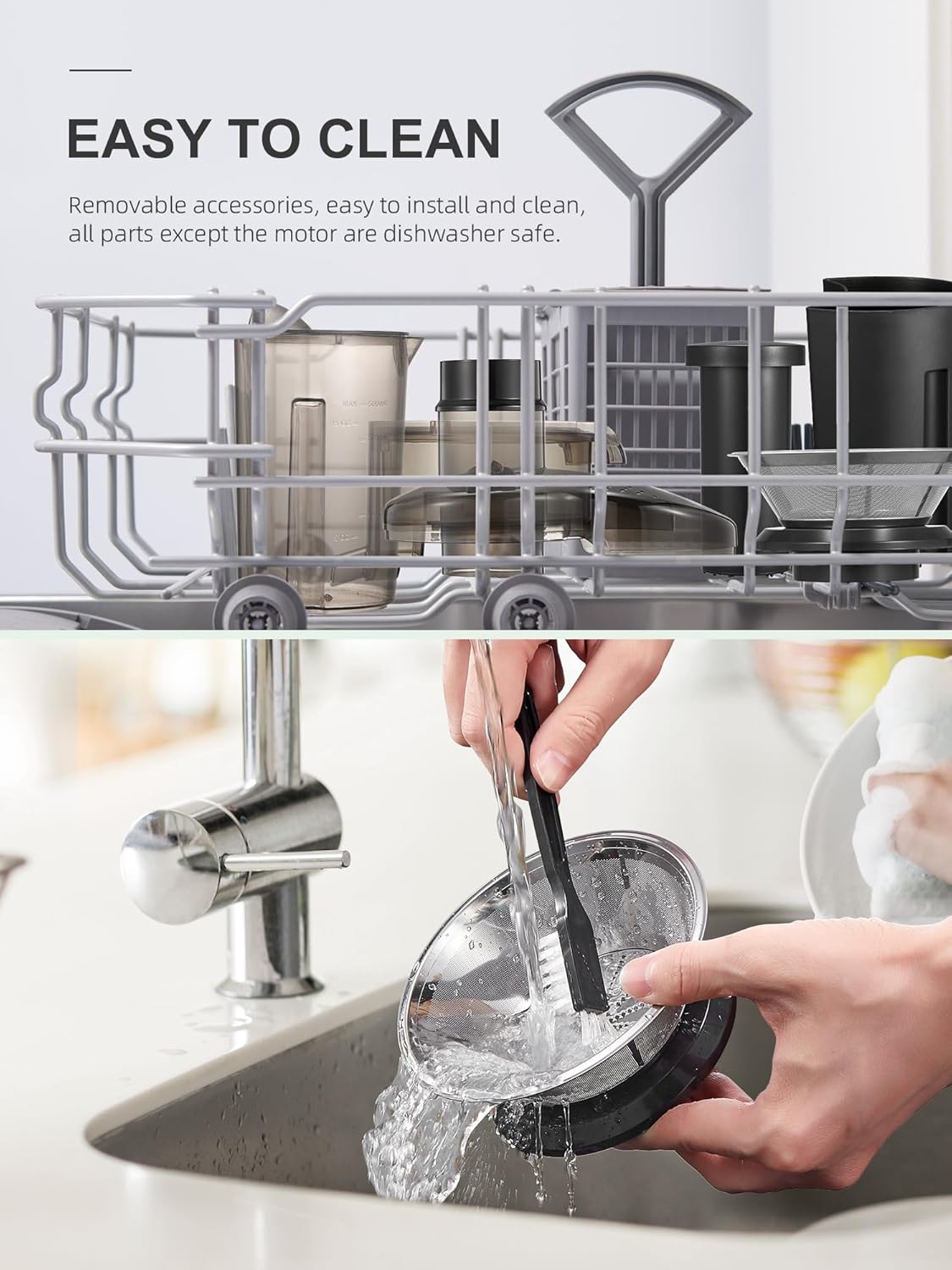 QCen Entsafter, Zentrifugal-Entsafter mit 3-Zoll-Einfüllkanal, leicht zu reinigen, Edelstahl, BPA-frei, ideal für Obst und Gemüse (transparent, 500 W) – Bild 4