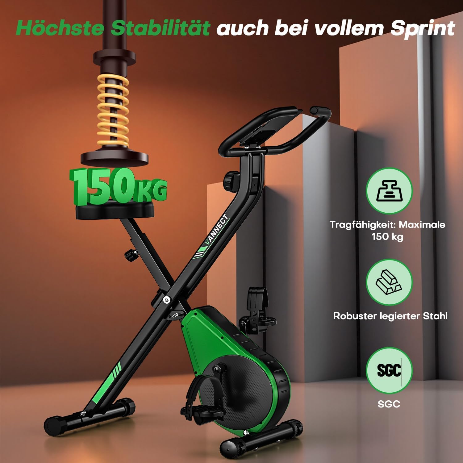 Heimtrainer Fahrrad Klappbar,VANNECT Hometrainer Fahrrad Klappbar,Ergometer Heimtrainer mit 16 Stufen Magnetwiderstand,Herzfrequenzsensor,LCD-Monitor & Komfort-Sitz für Zuhause & Büro,bis 150kg – Bild 3