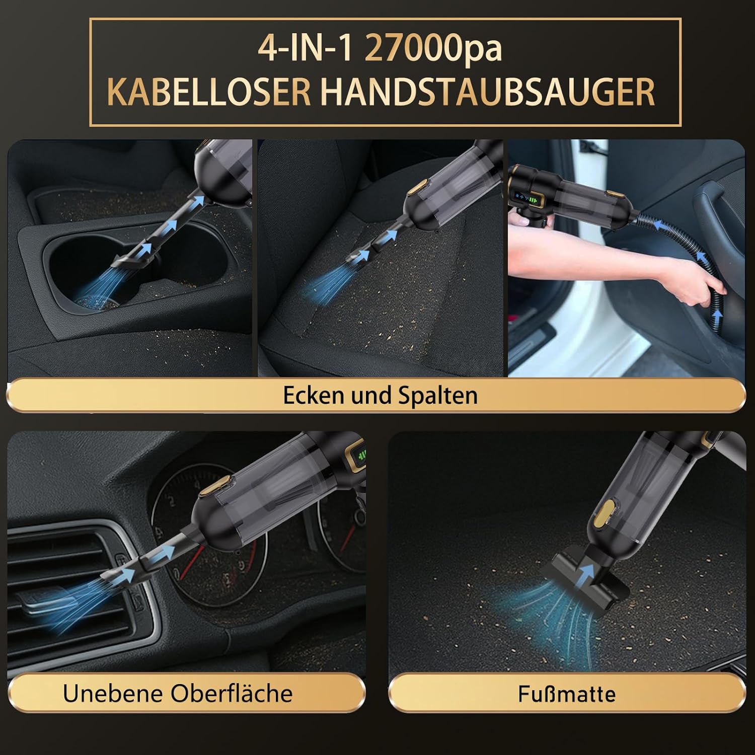 Handstaubsauger Akku, Autostaubsauger Kabellos 27000Pa Mini-Staubsauger, Wiederaufladbarer Tragbarer Leichter Autostaubsauger Stark, 220.000 U/min Elektrischer Staubbläser für Auto, Küche, PC, Sofa, Büro – Bild 3