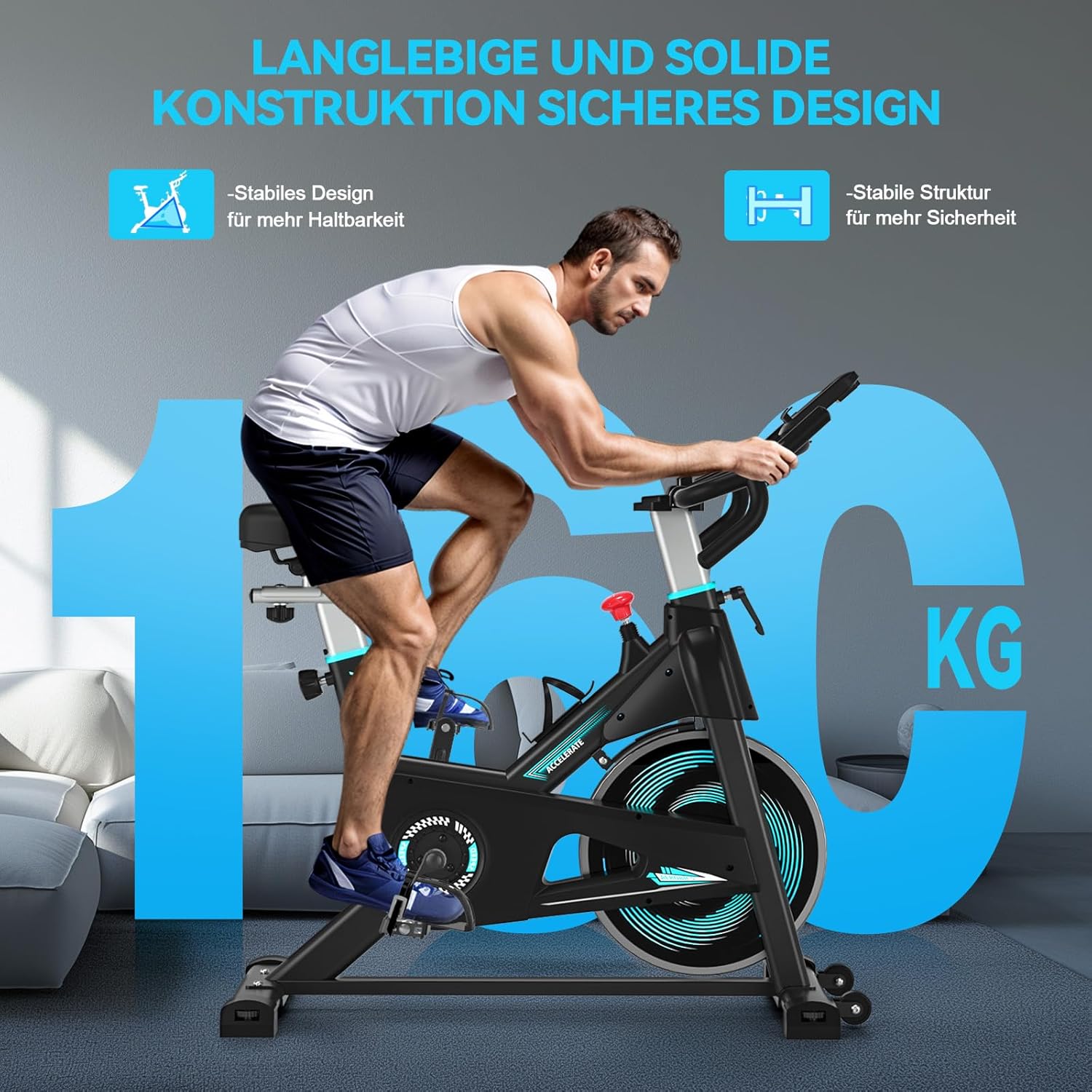 Heimtrainer mit App, Advamsoler Leises Ergometer Heimtrainer Fahrrad mit LCD-Monitor & Tablet-Halterung, Indoor Cycling Spinning Bike für Cardio-Training zu Hause, bis 160 kg – Bild 4