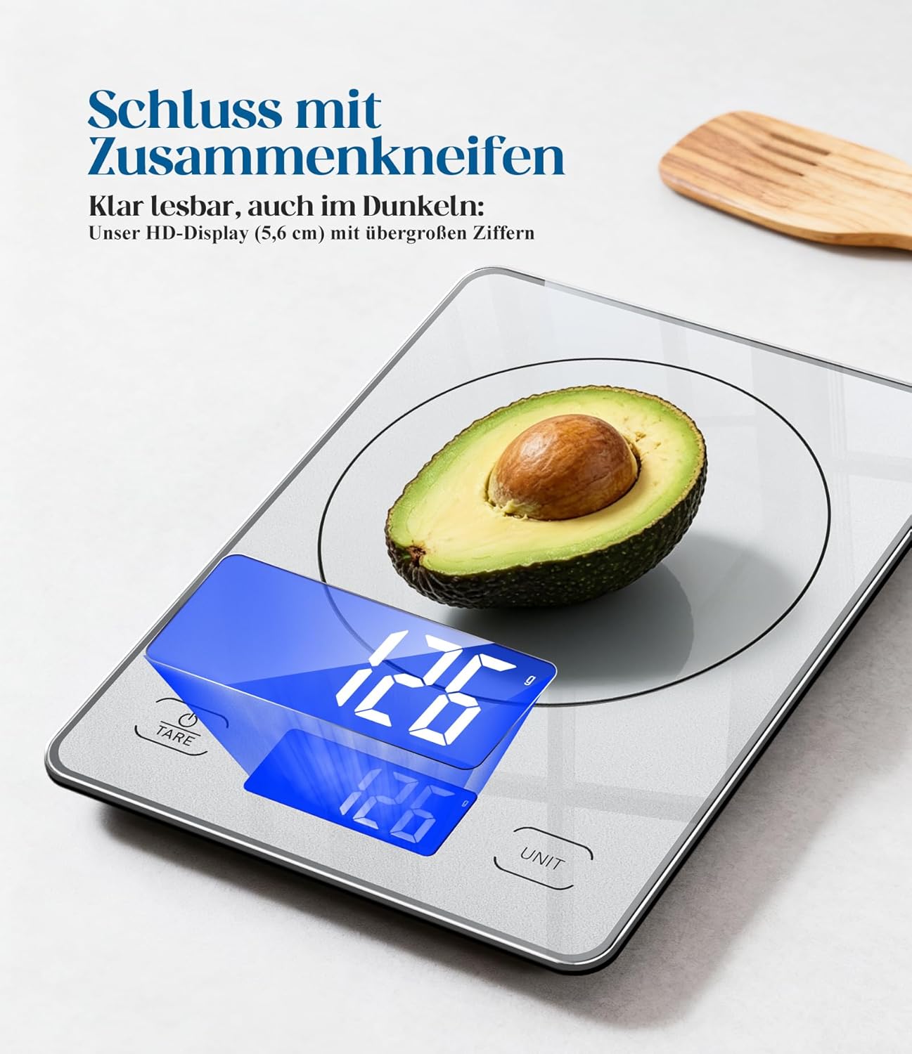 Digitale Küchenwaage mit 15 kg Tragkraft, 5 Einheiten in g/ml/fl'oz, Präzise Küchenwaage mit großem Display, Dual Power (USB-C/Batterie), 1 g hohe Präzision, Tara-Sicherheitsglas zum Backen, Kochen – Bild 4