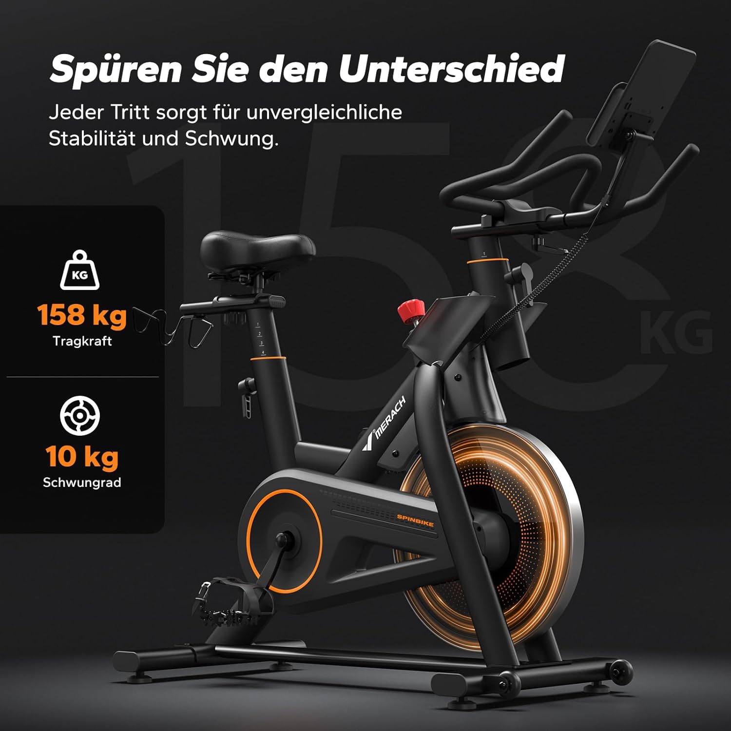 MERACH Profi-Heimtrainer Fahrrad mit 10kg Schwungrad, Max Laufruhe und Stabilität, Studioähnliches Training zu Hause, Leises Magnetbremssystem, Stoßdämpfender Luftkissensattel, Eigene App, Bis 158KG – Bild 2