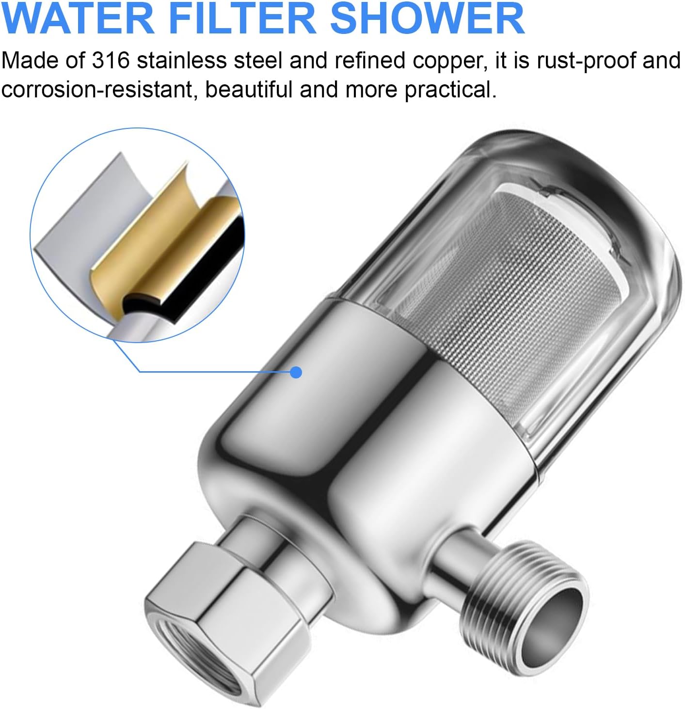 Wasserfilter Dusche 2 Stück 1/2 Zoll Duschwasserfilter Wiederverwendbarer Kalkfilter Duschkalkfilter mit 40 μm Edelstahlfilterelement Antikalkfilter für Warmwasserbereiter, Toiletten, Waschmaschinen – Bild 3