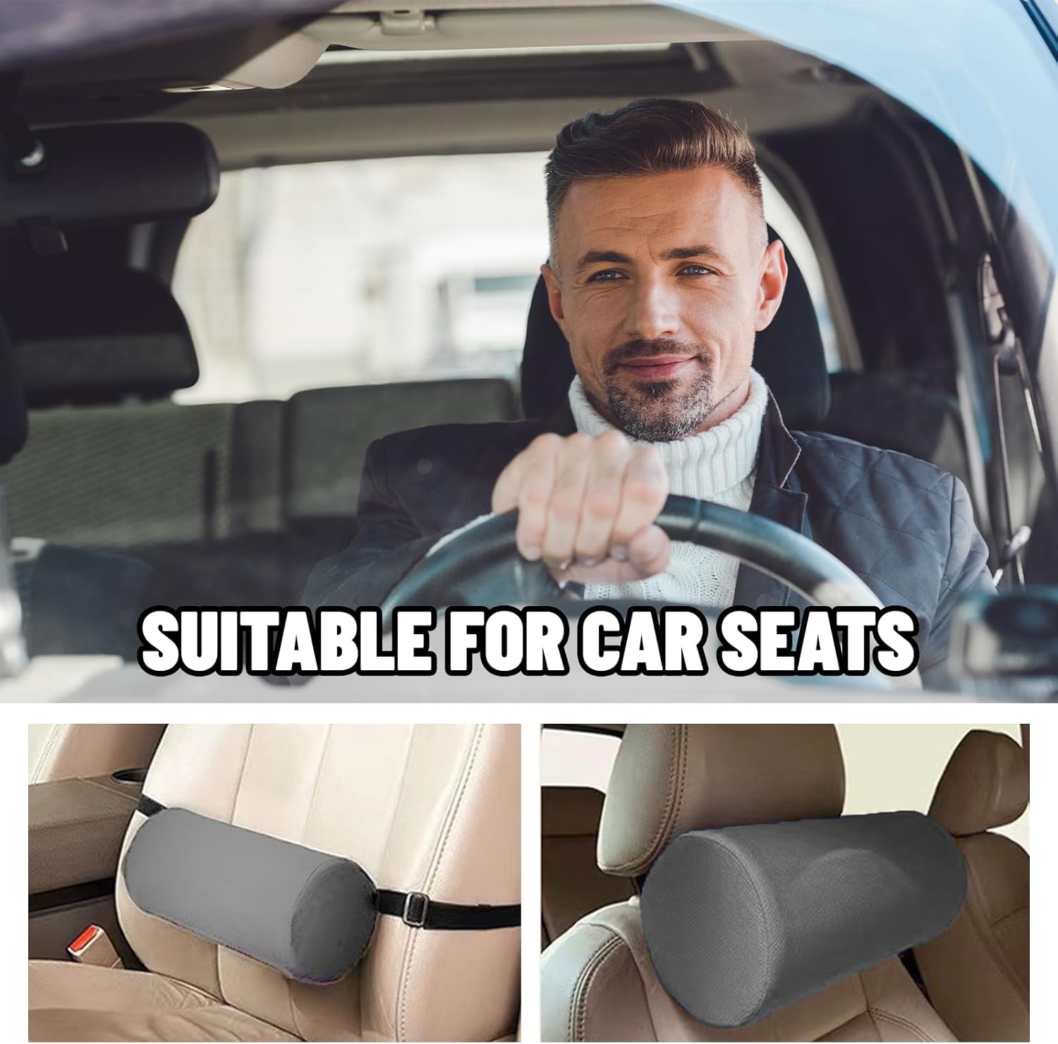 Lendenwirbelstützkissen für Bürostuhl und Auto, ergonomisches Lendenkissen mit Gurt, atmungsaktives Lendenkissen, Rückenstütze, Bandscheibenwürfel, 32 x 12 cm (grau) – Bild 6