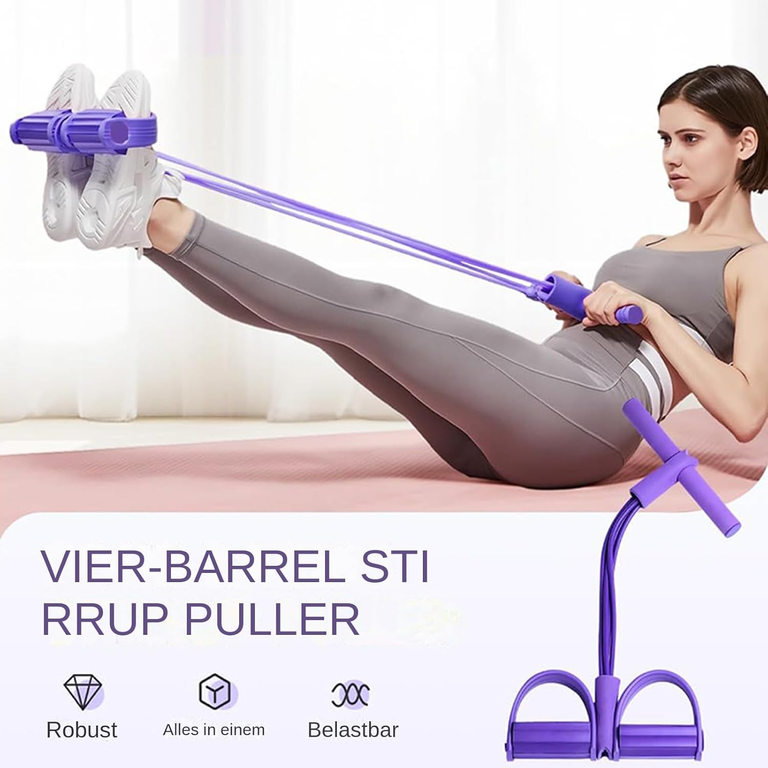 Fitnessbänder mit Widerstand | Fitness-Widerstandsband | 4-Röhren-Pedal und Knöchelzug-Widerstandsband | 4 Trainingsbänder mit Fußpedal und Zugseil | Sit-up-Trainingsgerät für Frauen und Anfänger – Bild 4