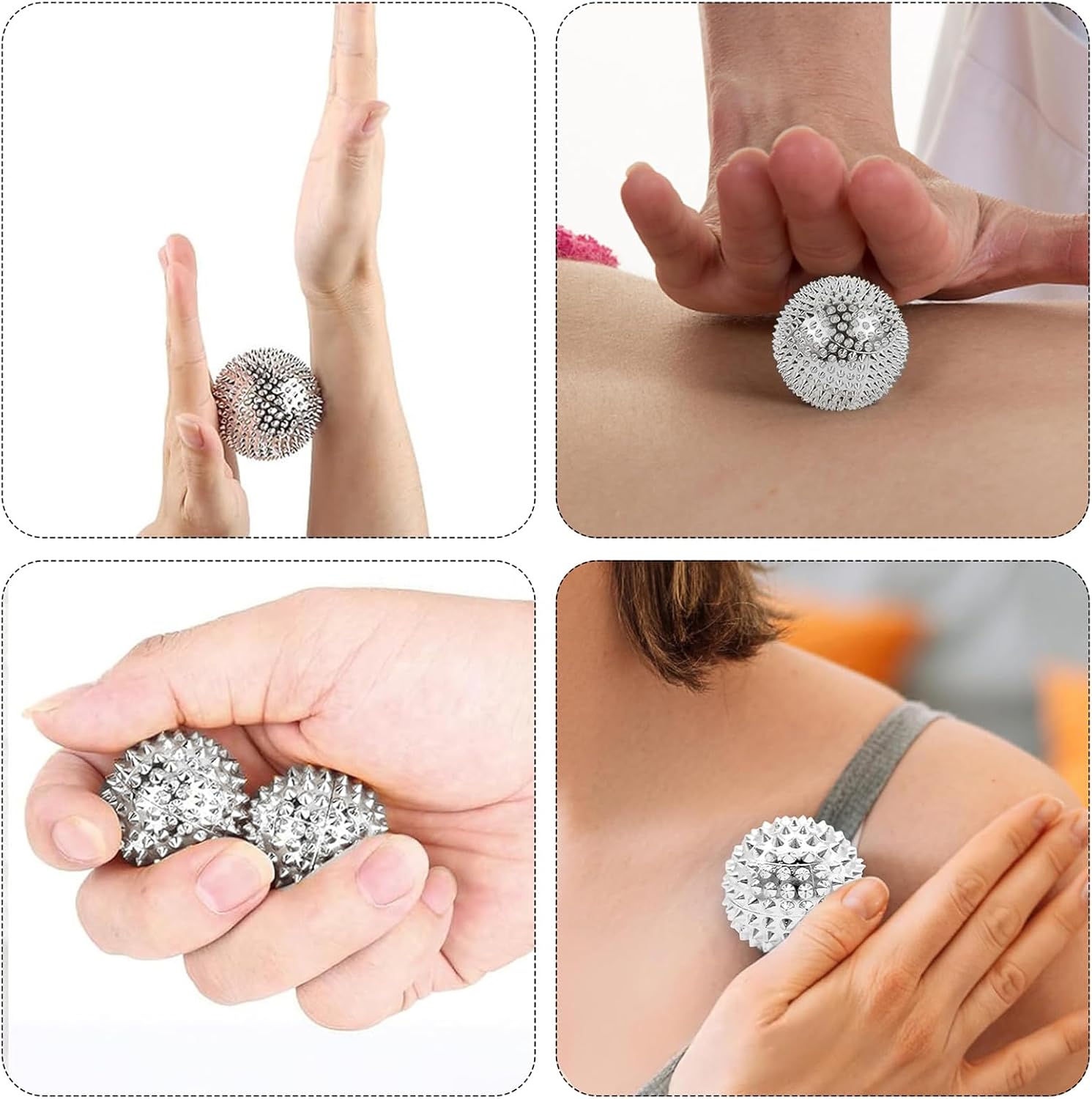 2 Stücke Skills Igelball Metall, Magnetische Akupressurkugeln, Akupressur Massagegerät Klein 32mm Durchmesser für Stressabbau Oder Massage, Gegenanspannung, Mehr Beweglichkeit, Konzentration (Sliber) – Bild 3