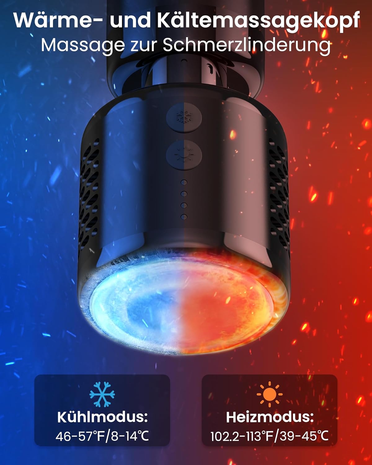 NAPRE Massagepistole mit Wärme und Kälte, Massagepistole mit Verlängerungsgriff, verstellbare Winkel, Muskel-Percussion-Massagegerät für Rücken, Nacken, Körperentspannung, 6 Köpfe und Koffer – Bild 3