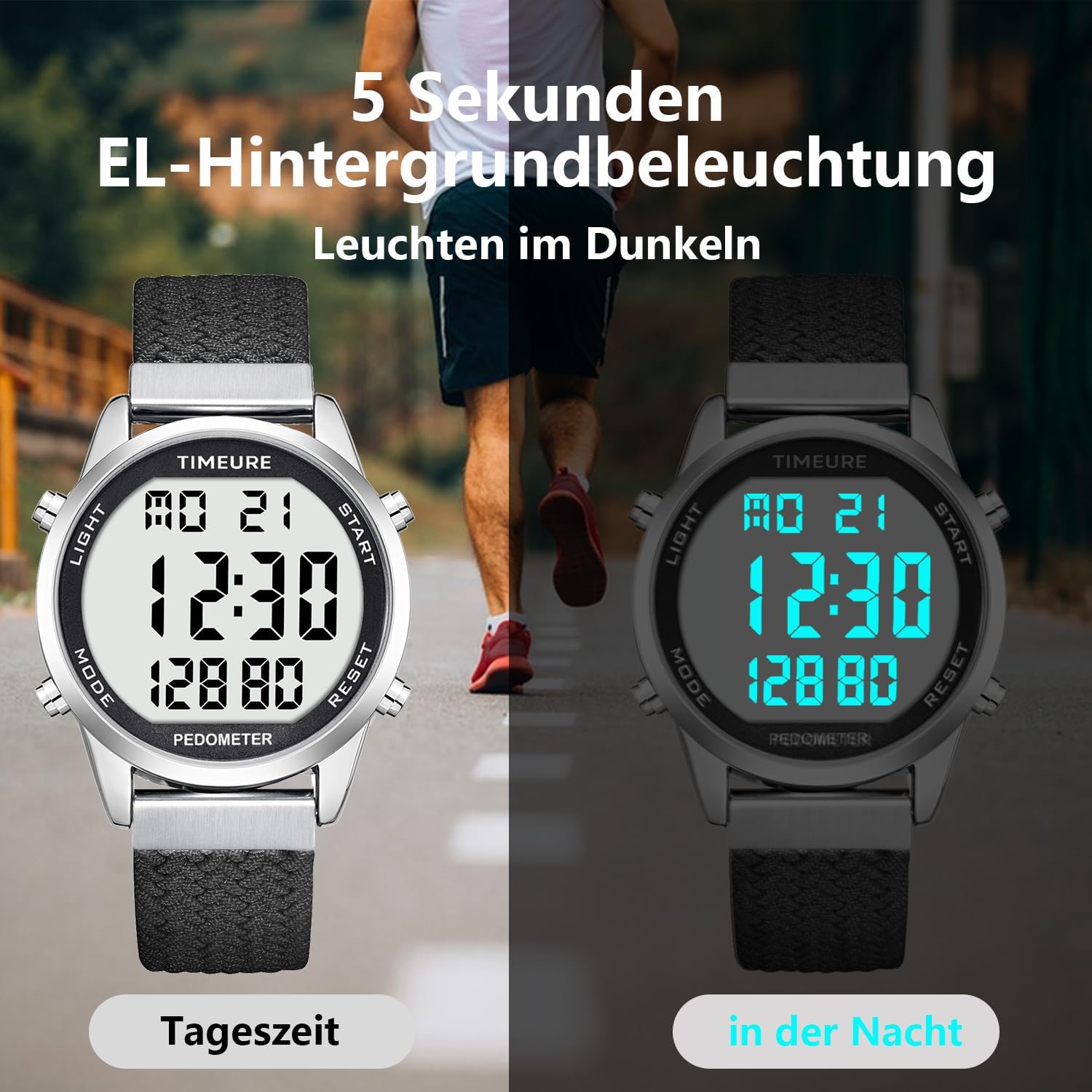 Schrittzähleruhr, modische Uhr, wasserdichte Uhr, großes digitales Display, einfacher Schrittzähler für Männer und Senioren, genauer Schrittzähler (grün) – Bild 5